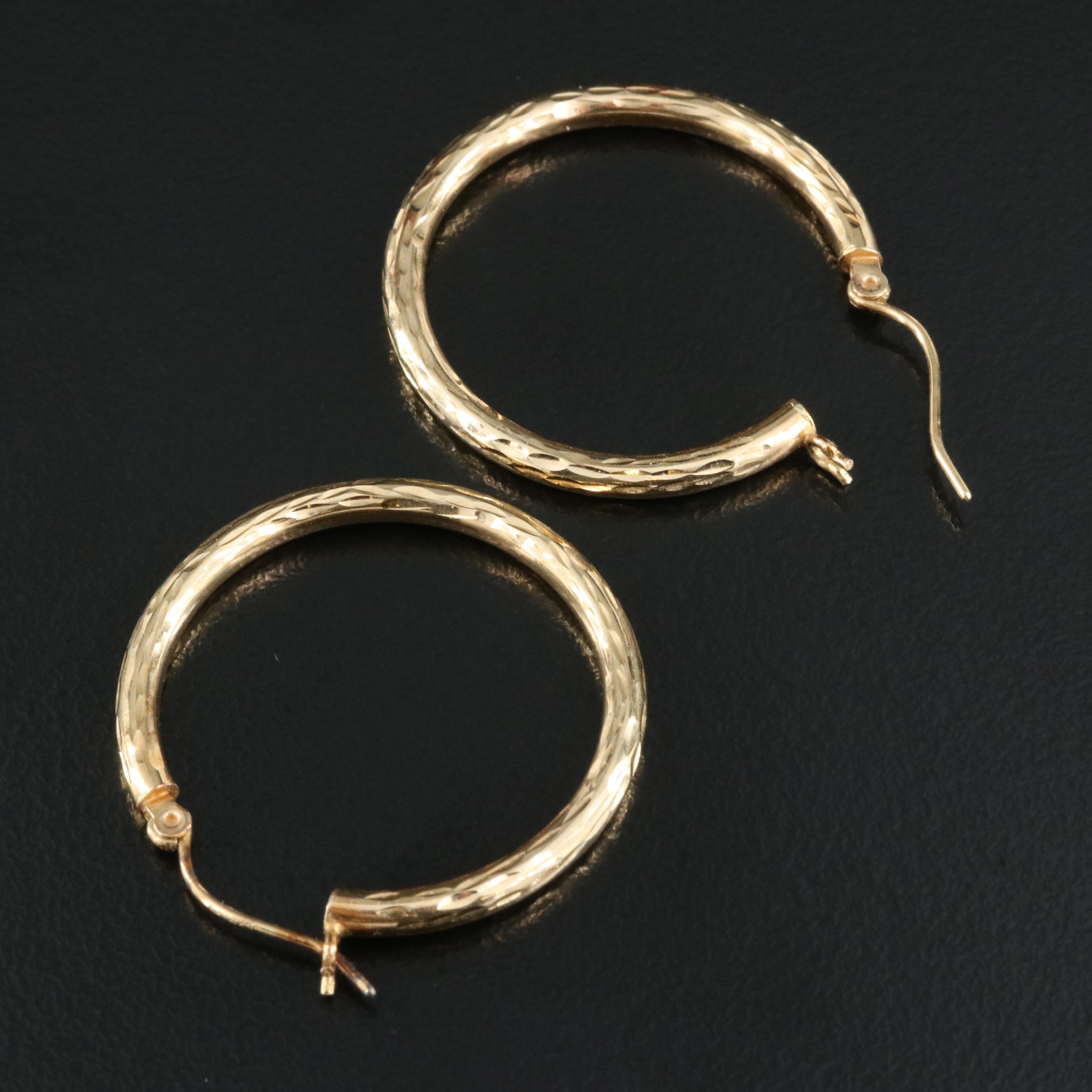 14K Textured Hoop Earrings