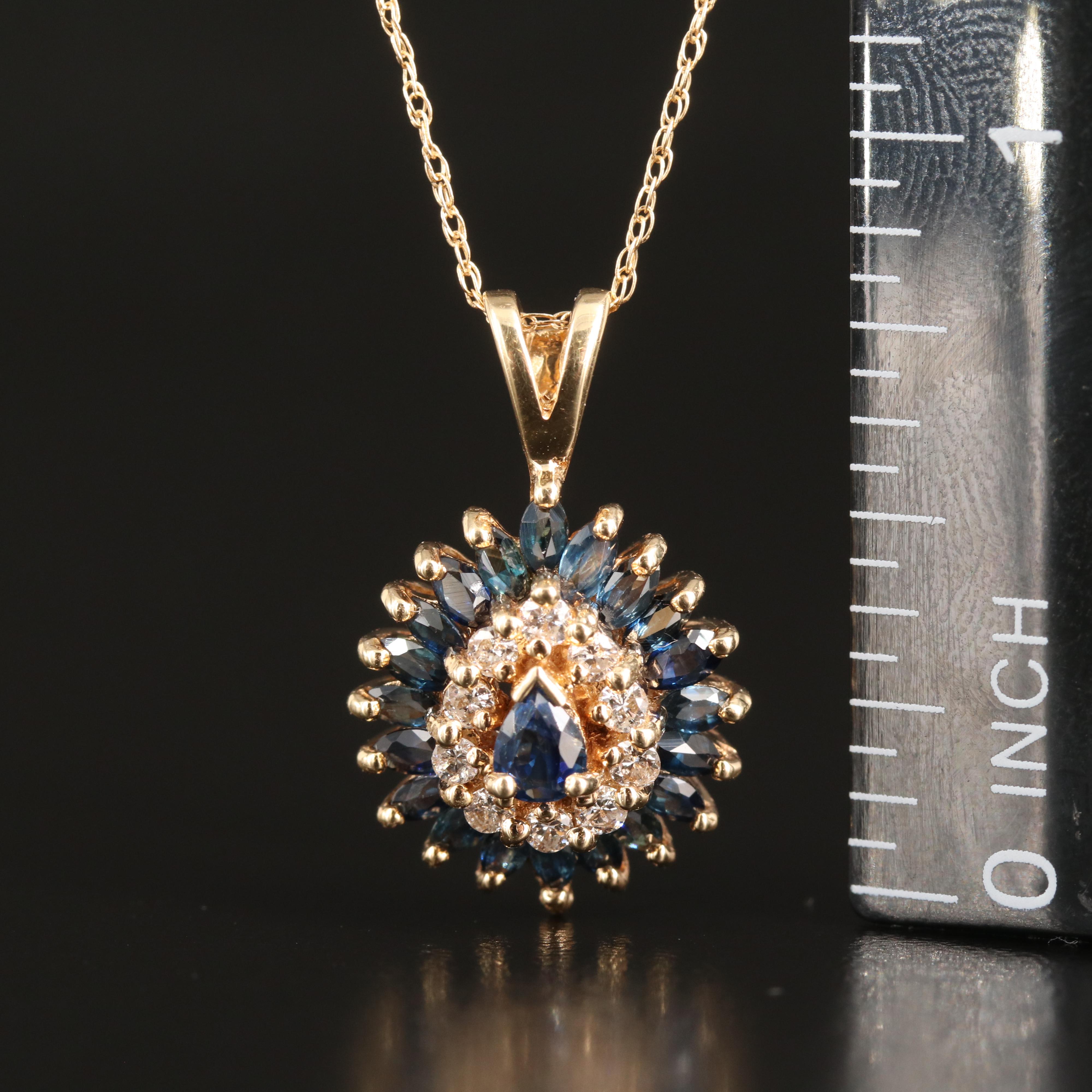 14K Sapphire and Diamond Teardrop Pendant Necklace