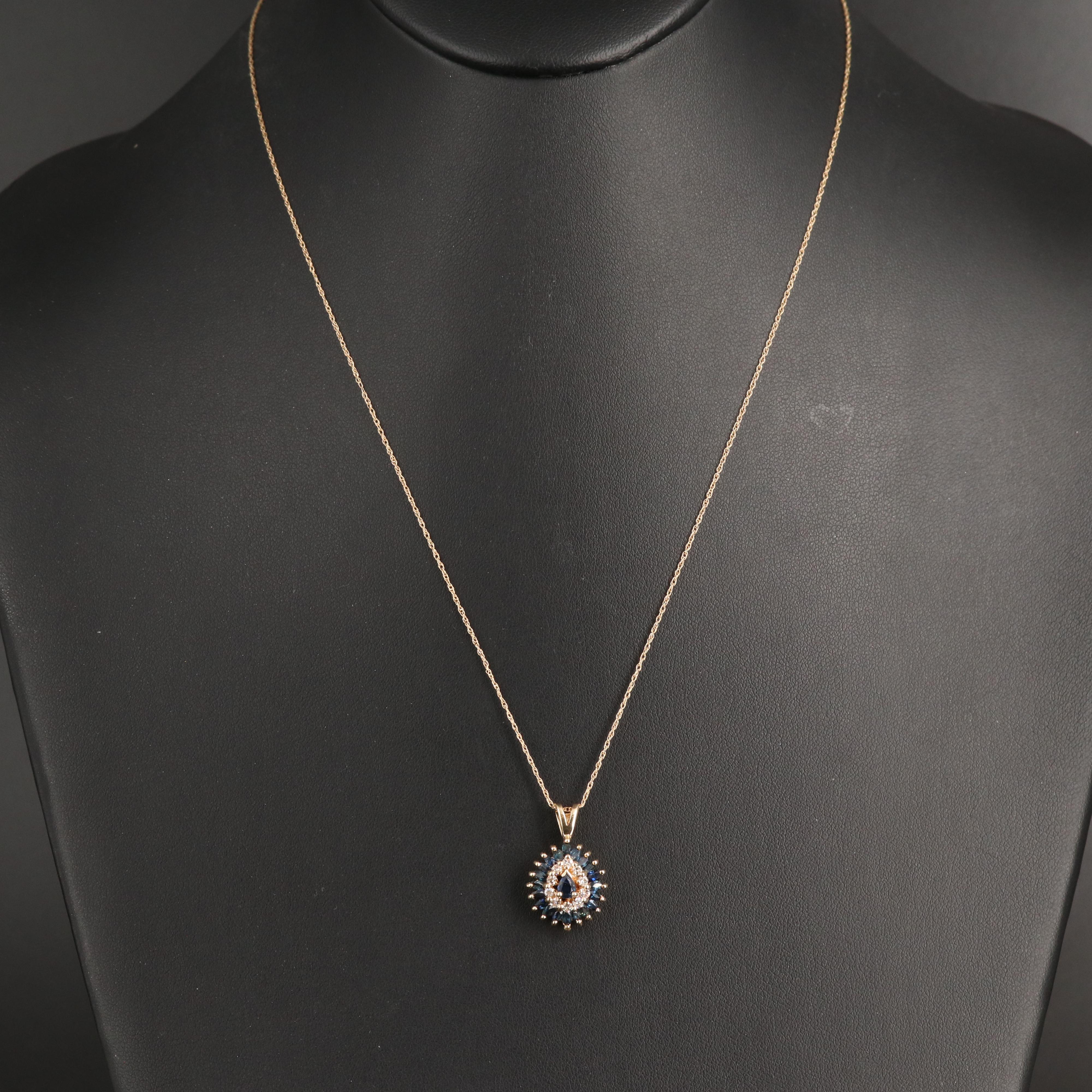 14K Sapphire and Diamond Teardrop Pendant Necklace