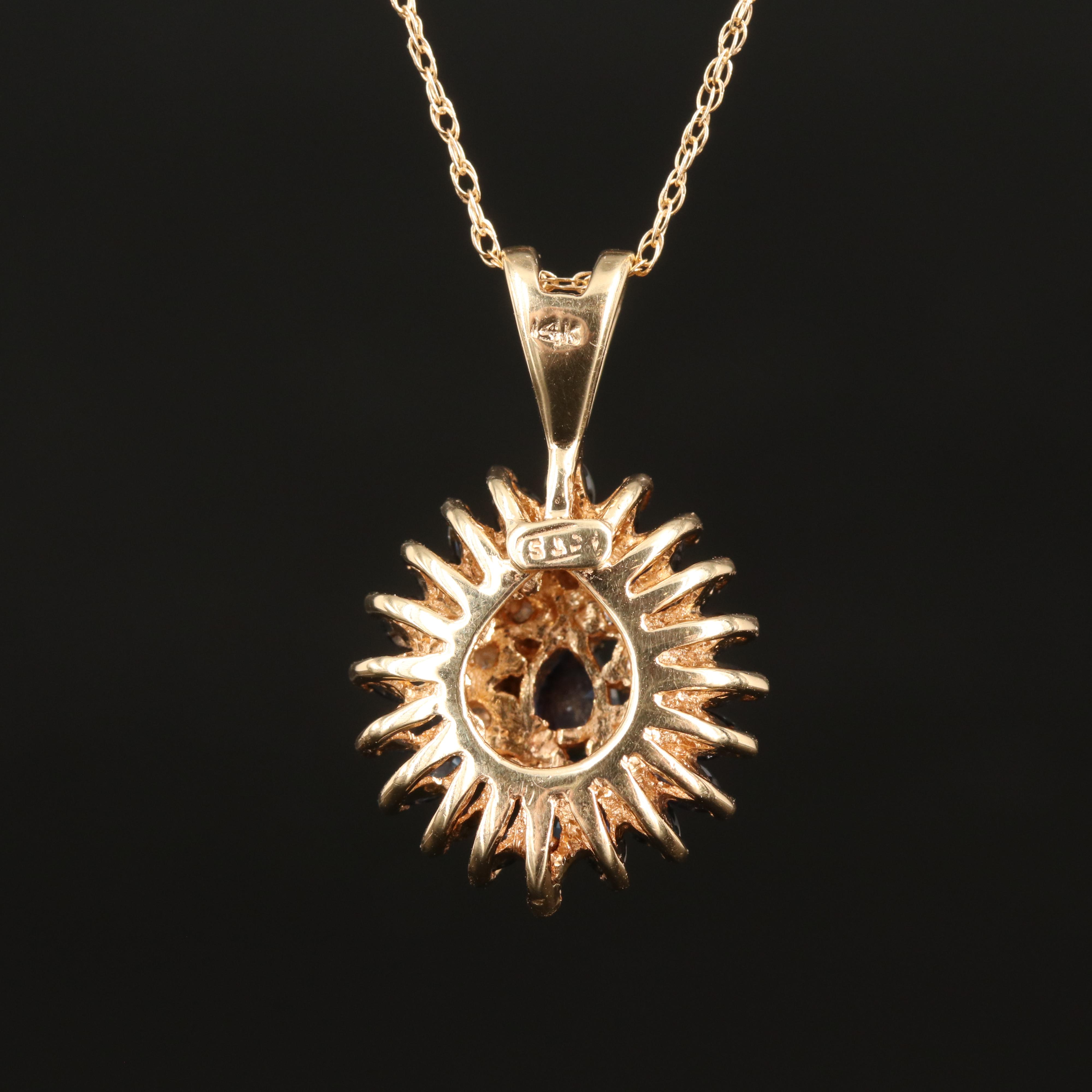 14K Sapphire and Diamond Teardrop Pendant Necklace