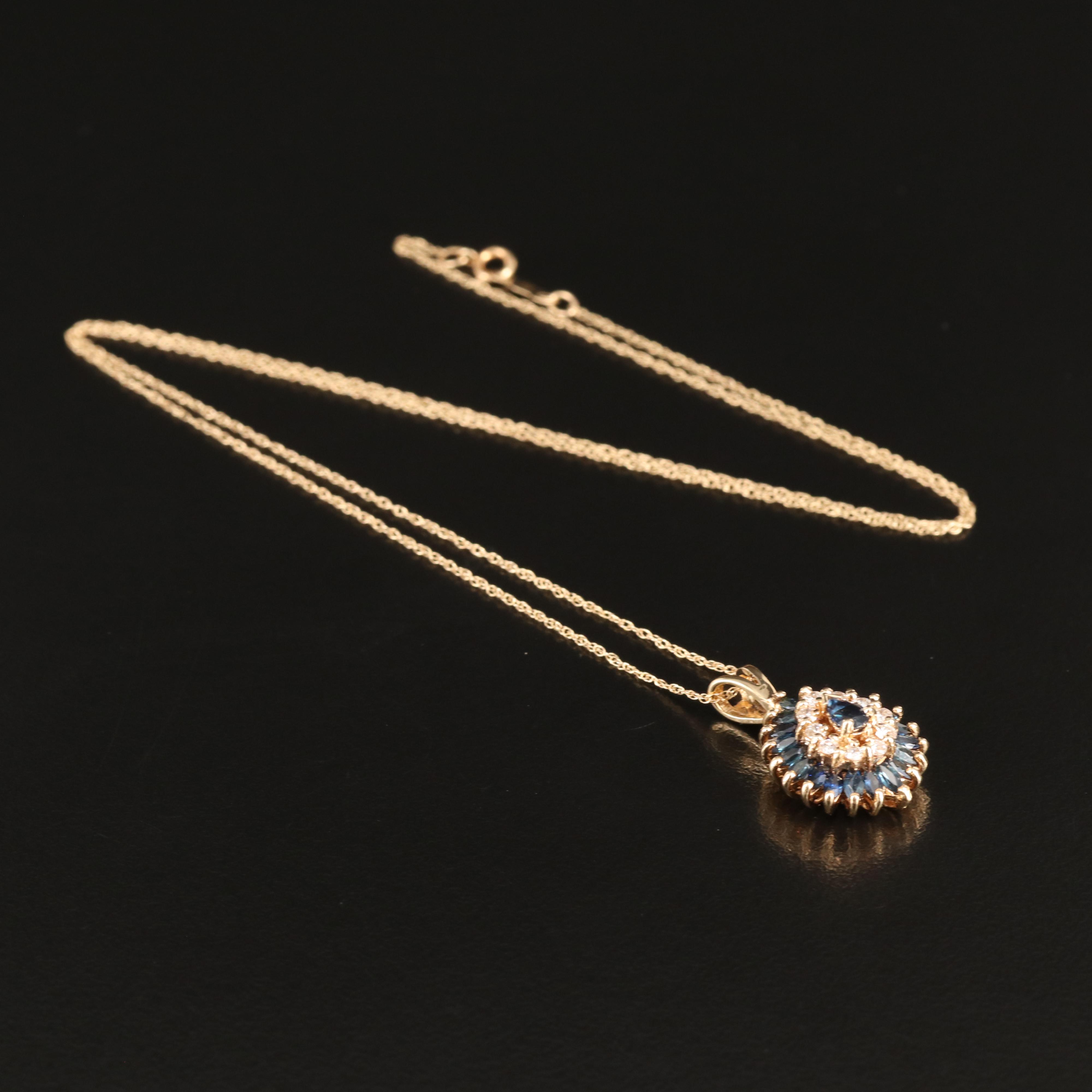 14K Sapphire and Diamond Teardrop Pendant Necklace