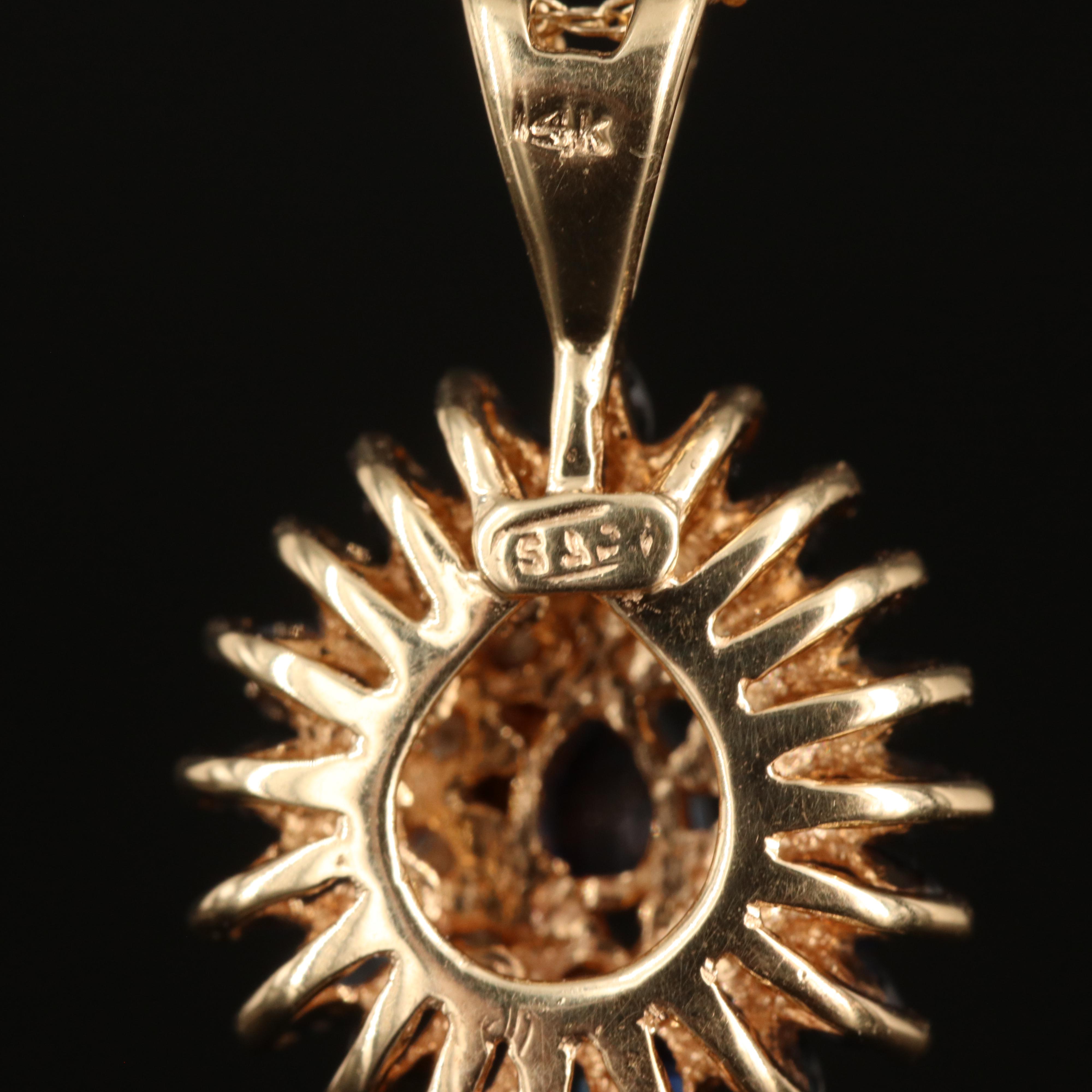 14K Sapphire and Diamond Teardrop Pendant Necklace