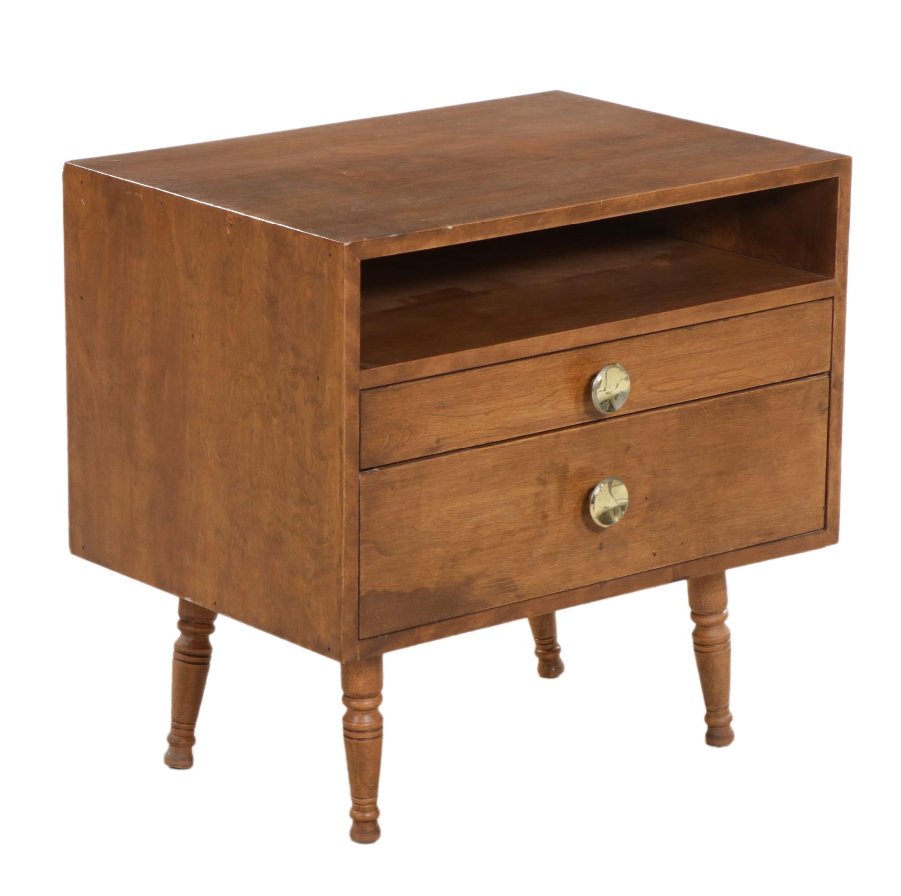 Mid Century Modern Style Walnut Stained Two-Drawer Nightstand
