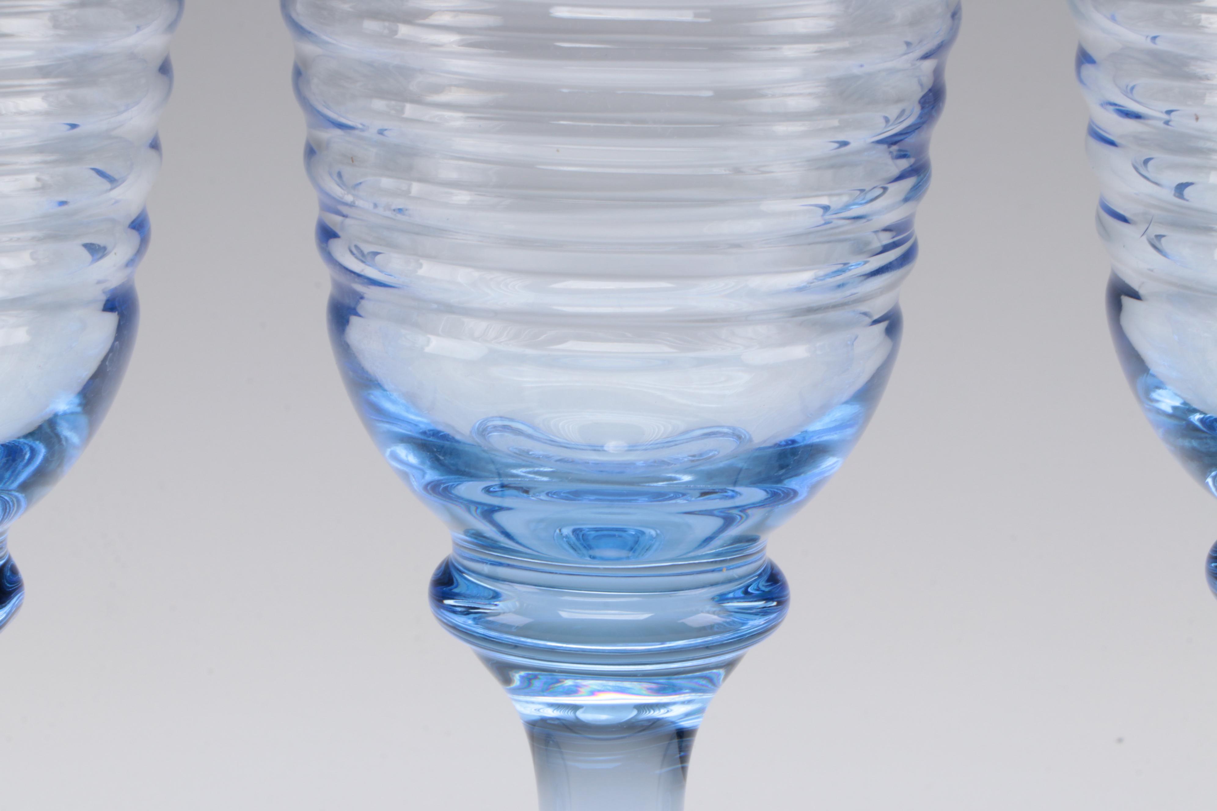 Libbey Blue Glass"Sirrus" Goblets with West Elm Ceramic Fox Shaped Cookie Jar