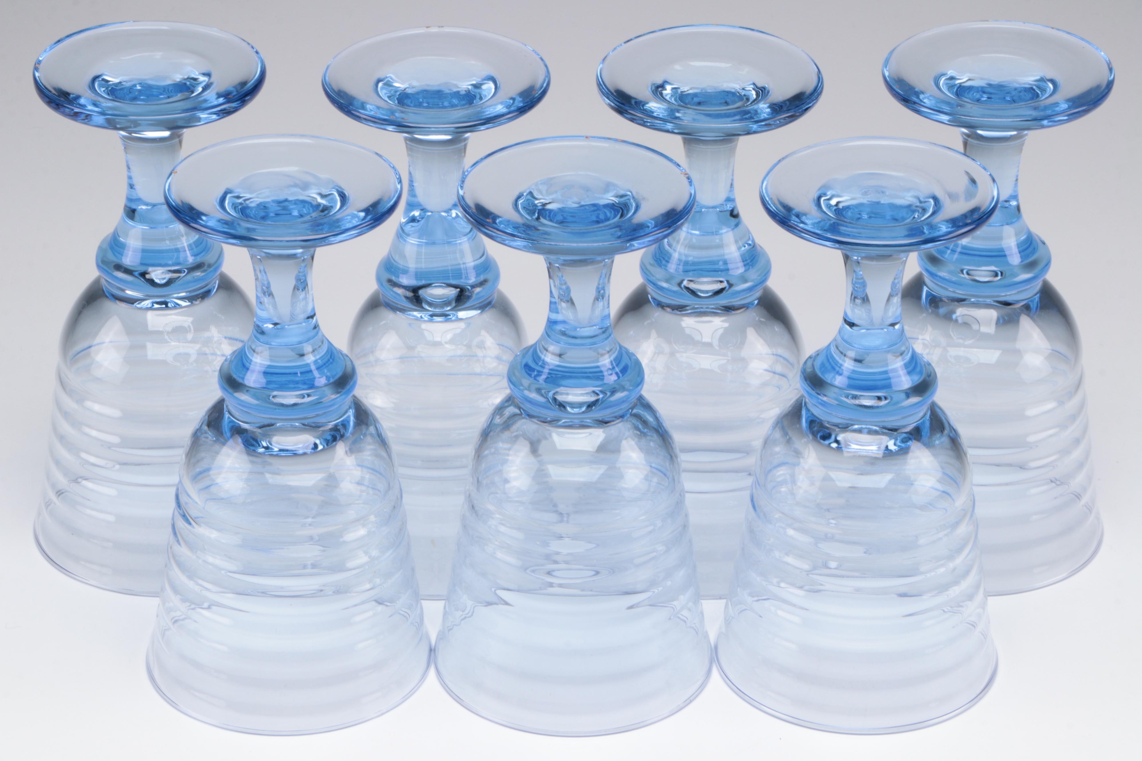Libbey Blue Glass"Sirrus" Goblets with West Elm Ceramic Fox Shaped Cookie Jar