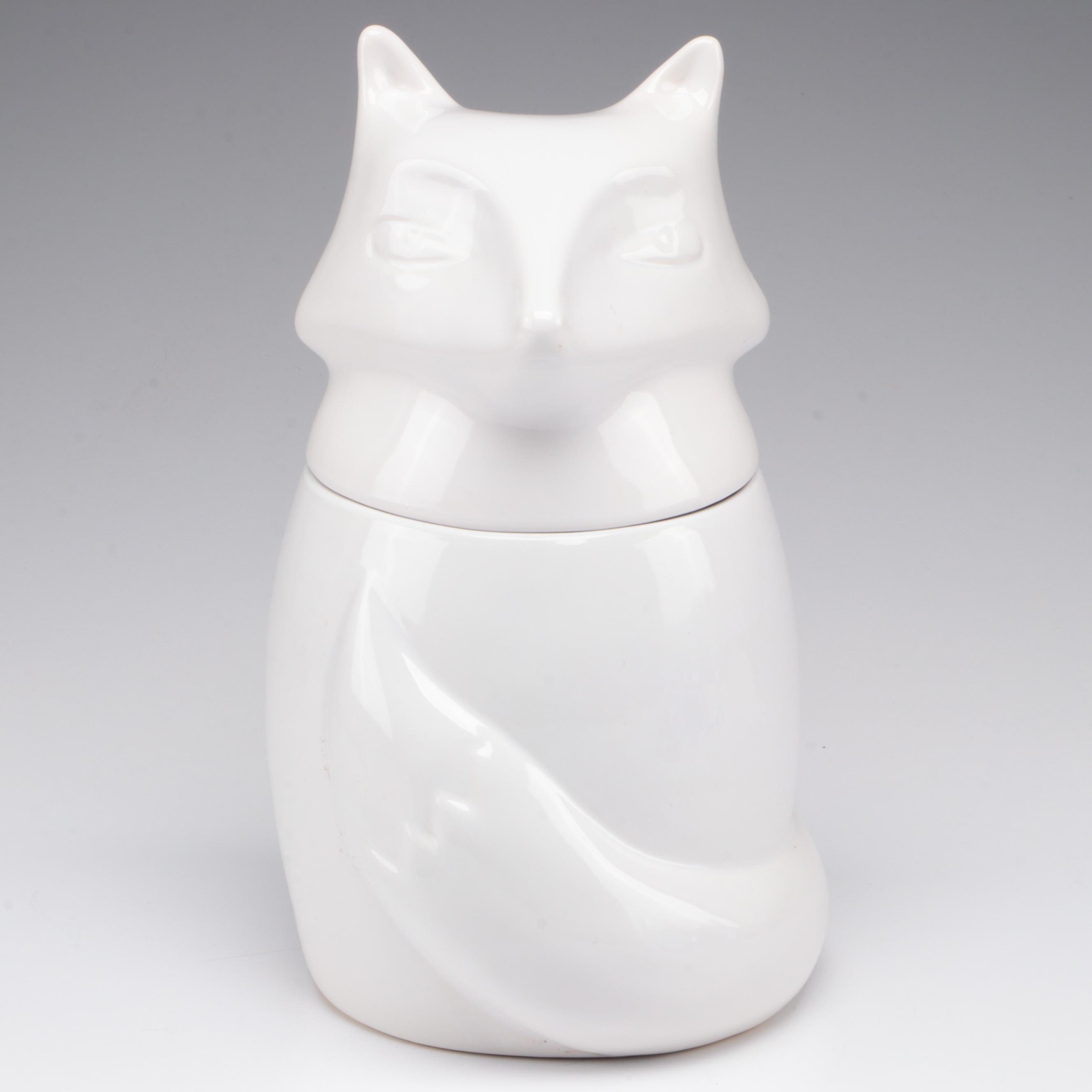 Libbey Blue Glass"Sirrus" Goblets with West Elm Ceramic Fox Shaped Cookie Jar