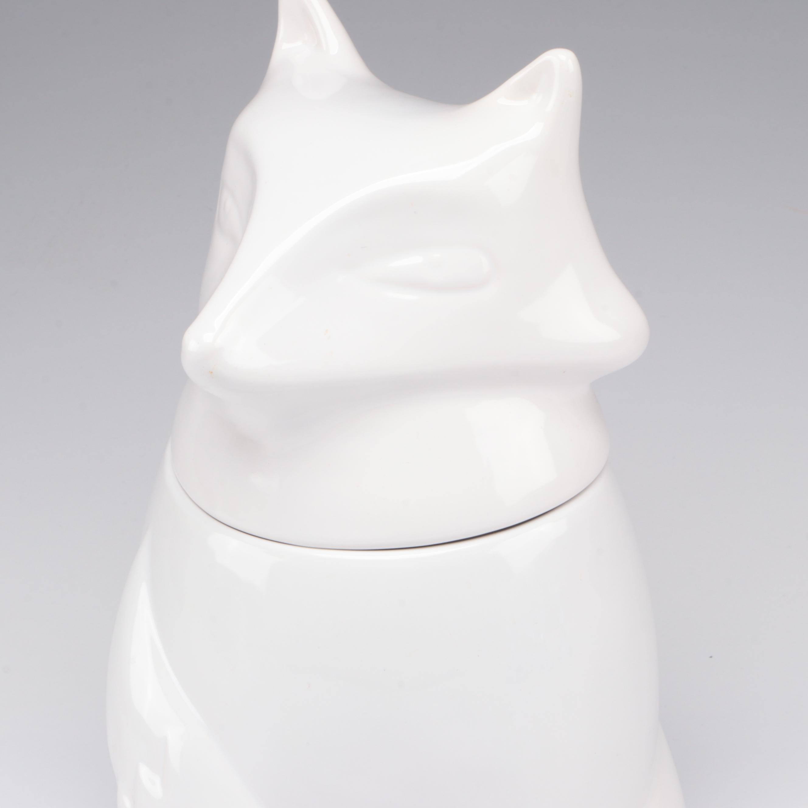 Libbey Blue Glass"Sirrus" Goblets with West Elm Ceramic Fox Shaped Cookie Jar