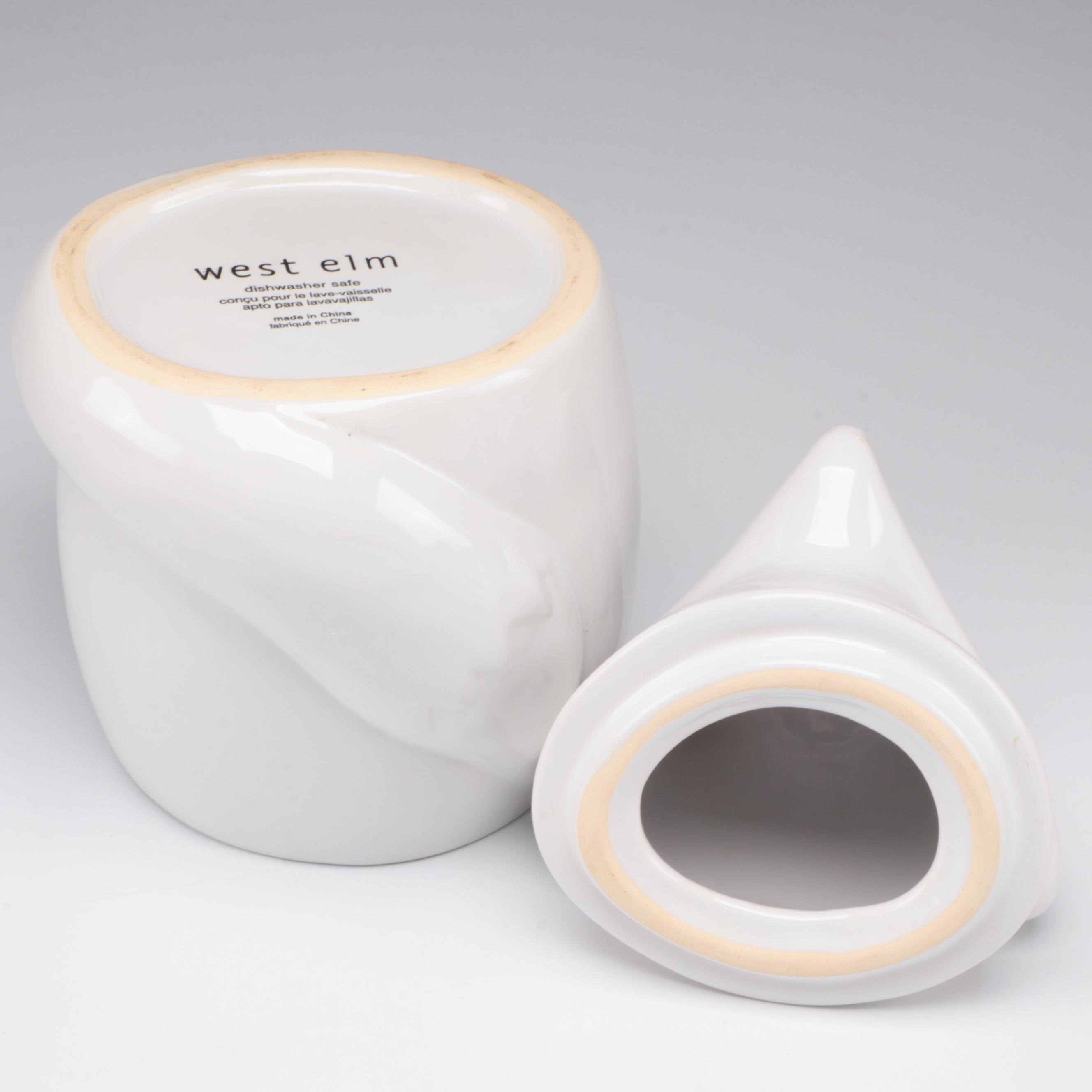 Libbey Blue Glass"Sirrus" Goblets with West Elm Ceramic Fox Shaped Cookie Jar