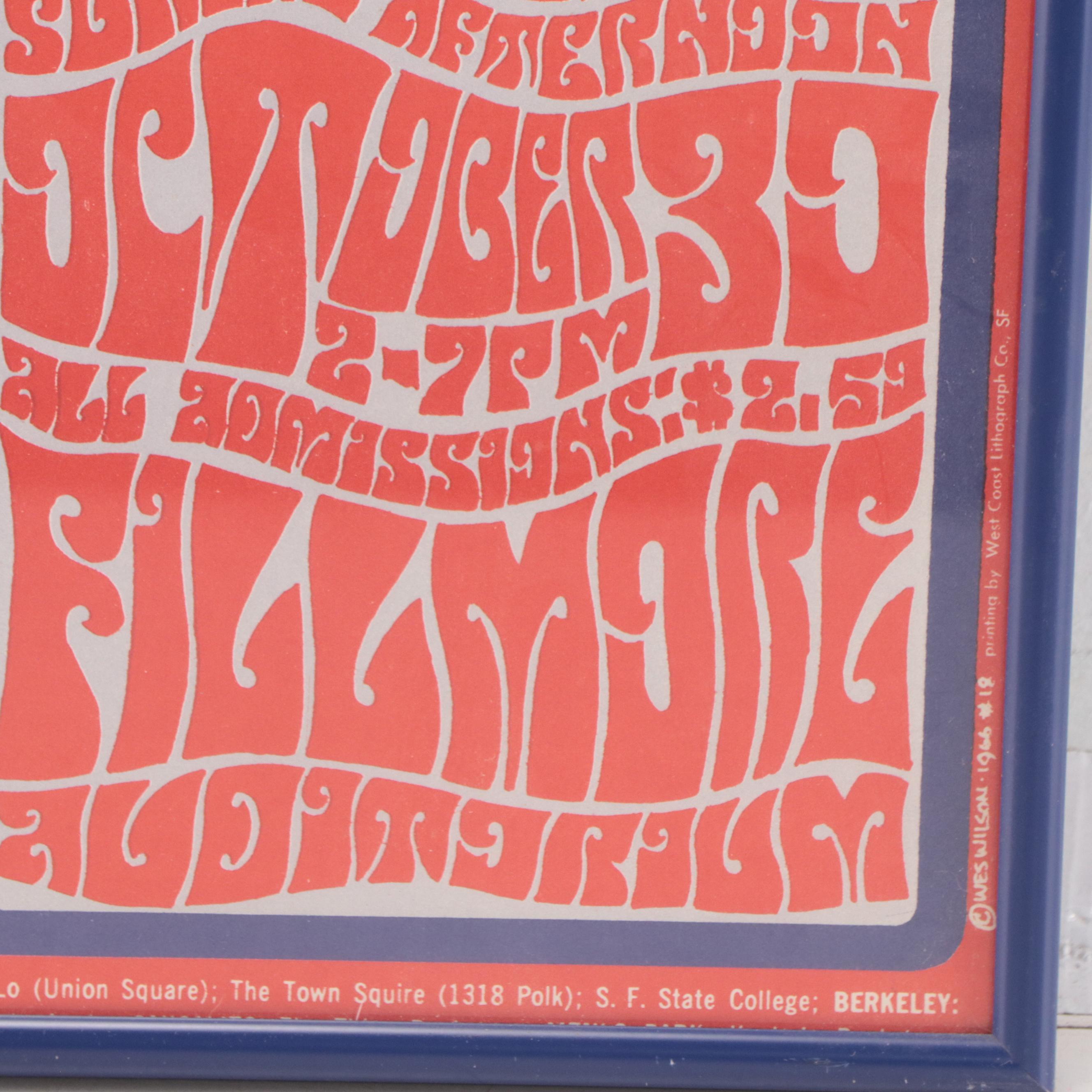 Color Lithograph Concert Poster After Wes Wilson