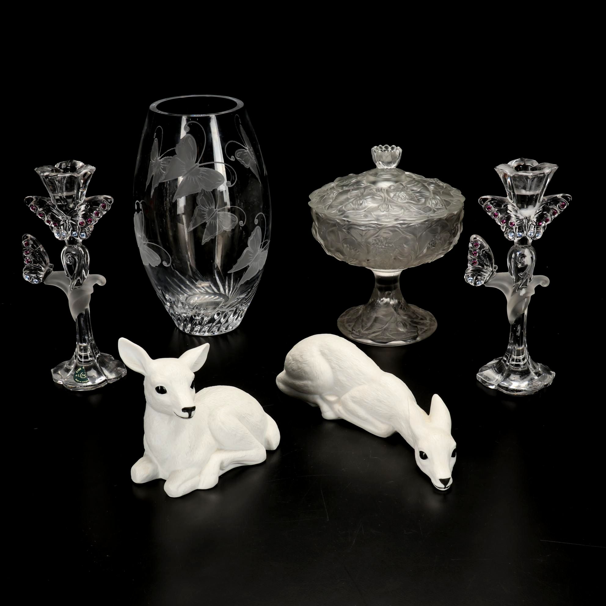 Lenox "Jeweled Butterfly" Candlesticks & Vase, with Other Candy Dish & Figurines