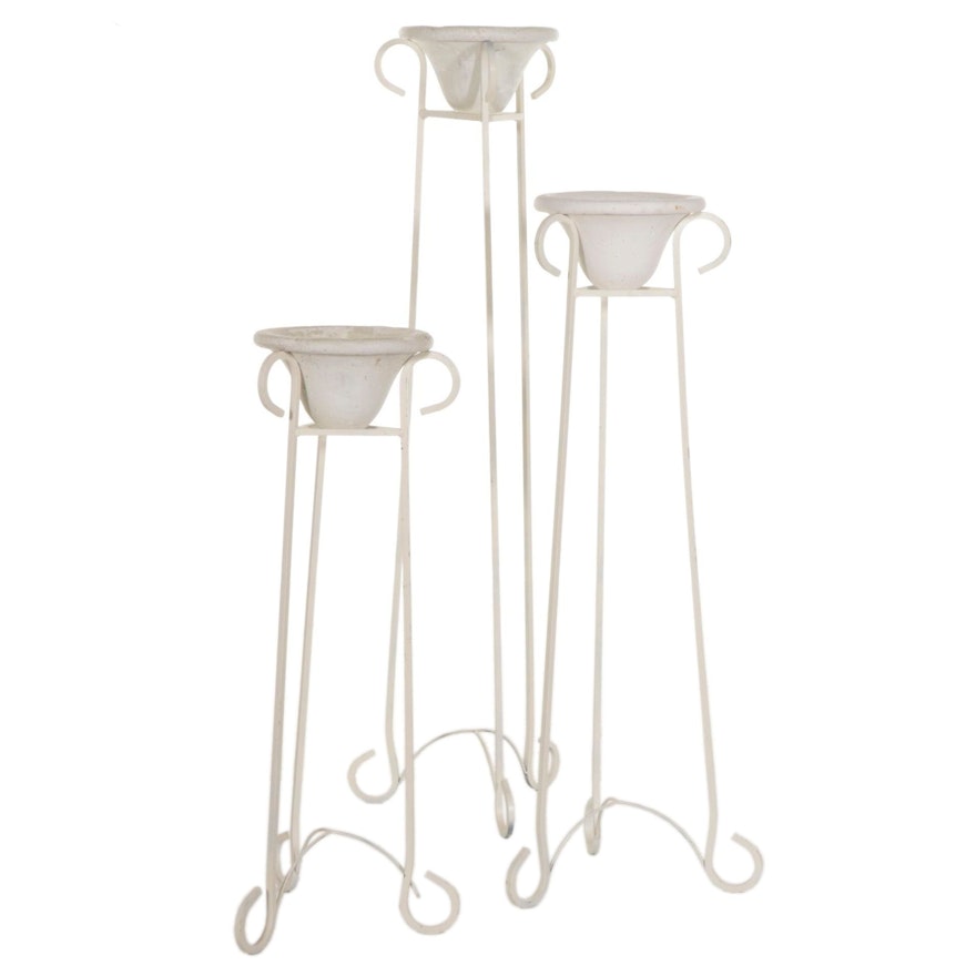 Three Graduated Wrought Iron Stands with Cast Plaster Candle Holders