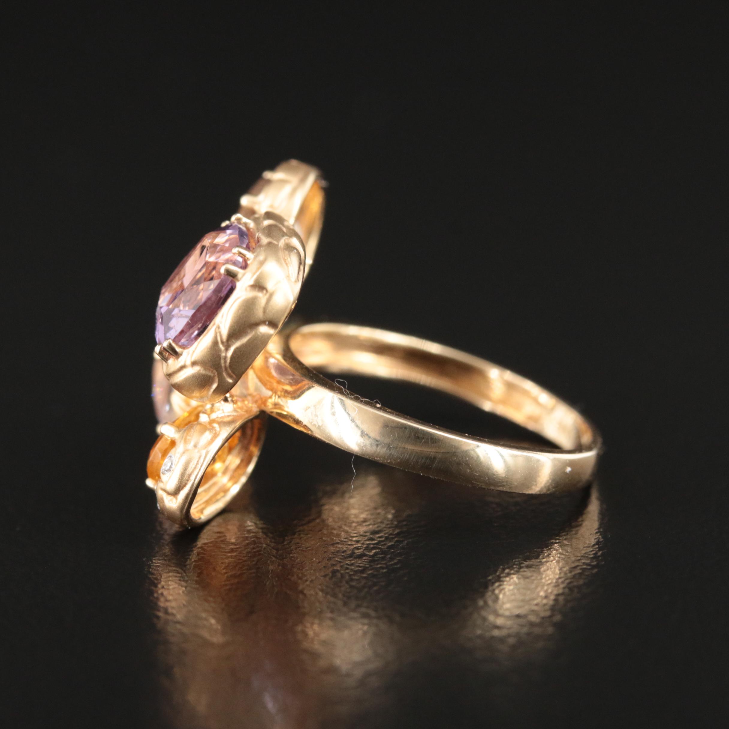 14K Sky Blue Topaz, Citrine and Diamond Ring