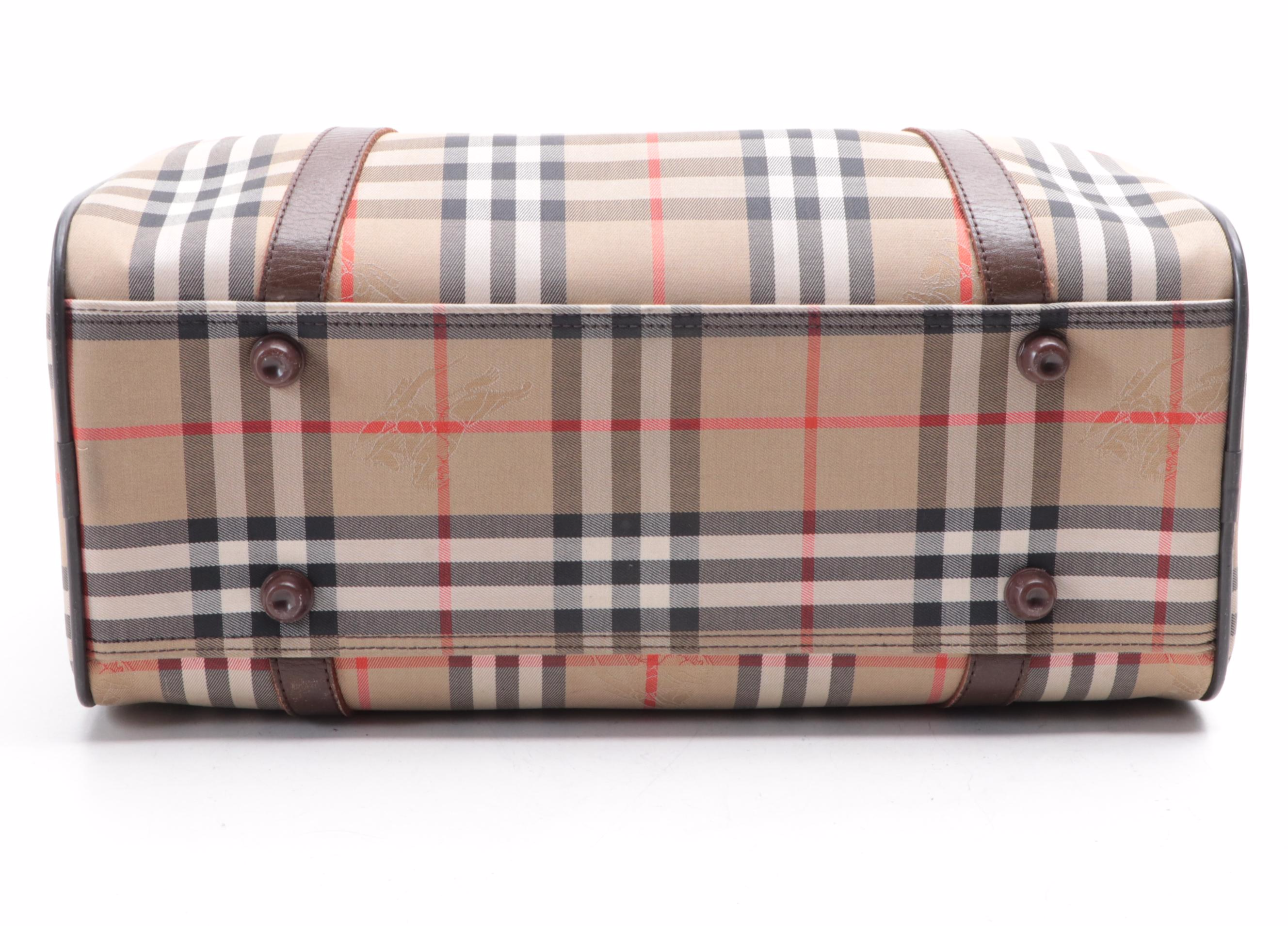 Burberrys Haymarket Check Boston Bag with Leather Trim