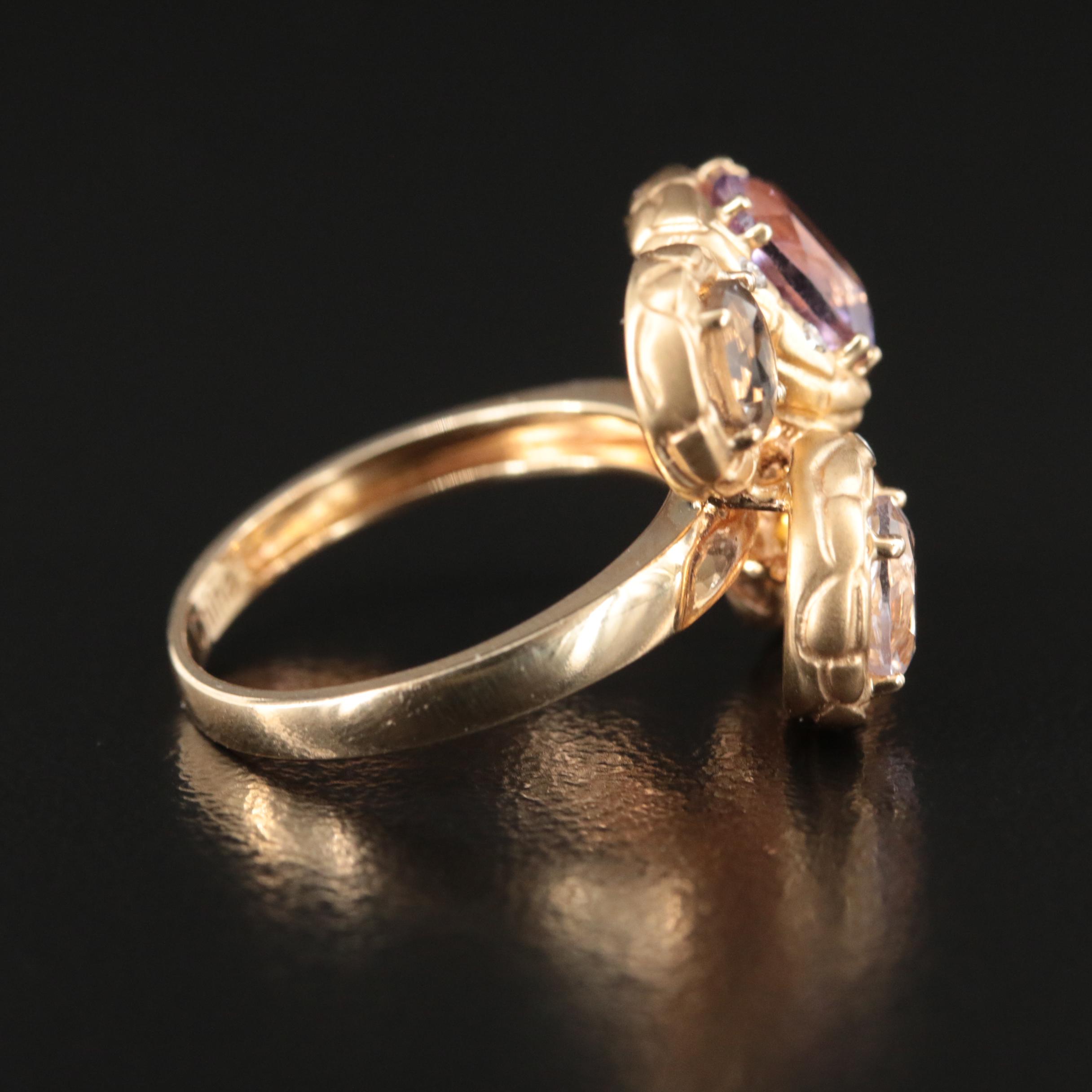 14K Sky Blue Topaz, Citrine and Diamond Ring