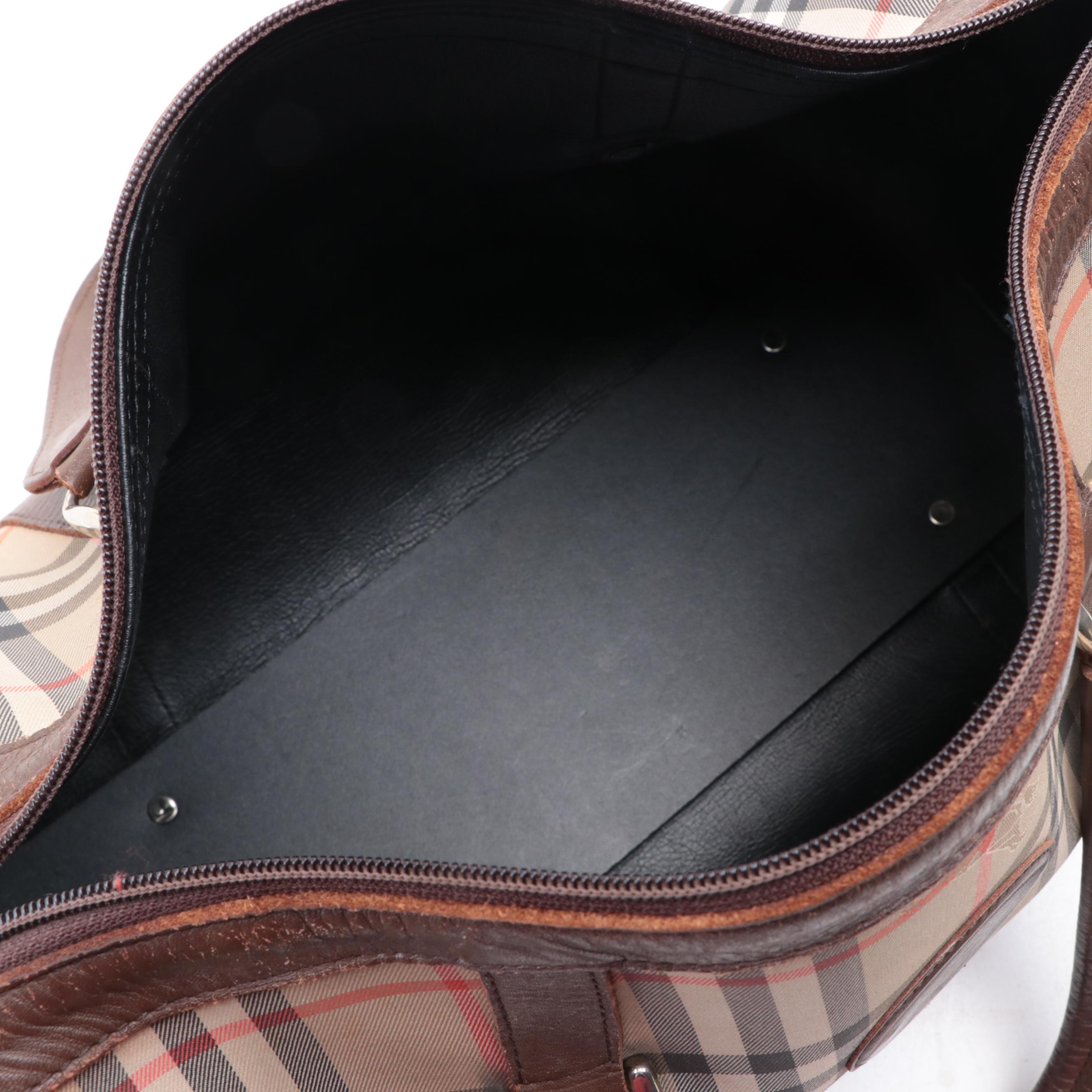 Burberrys Haymarket Check Boston Bag with Leather Trim