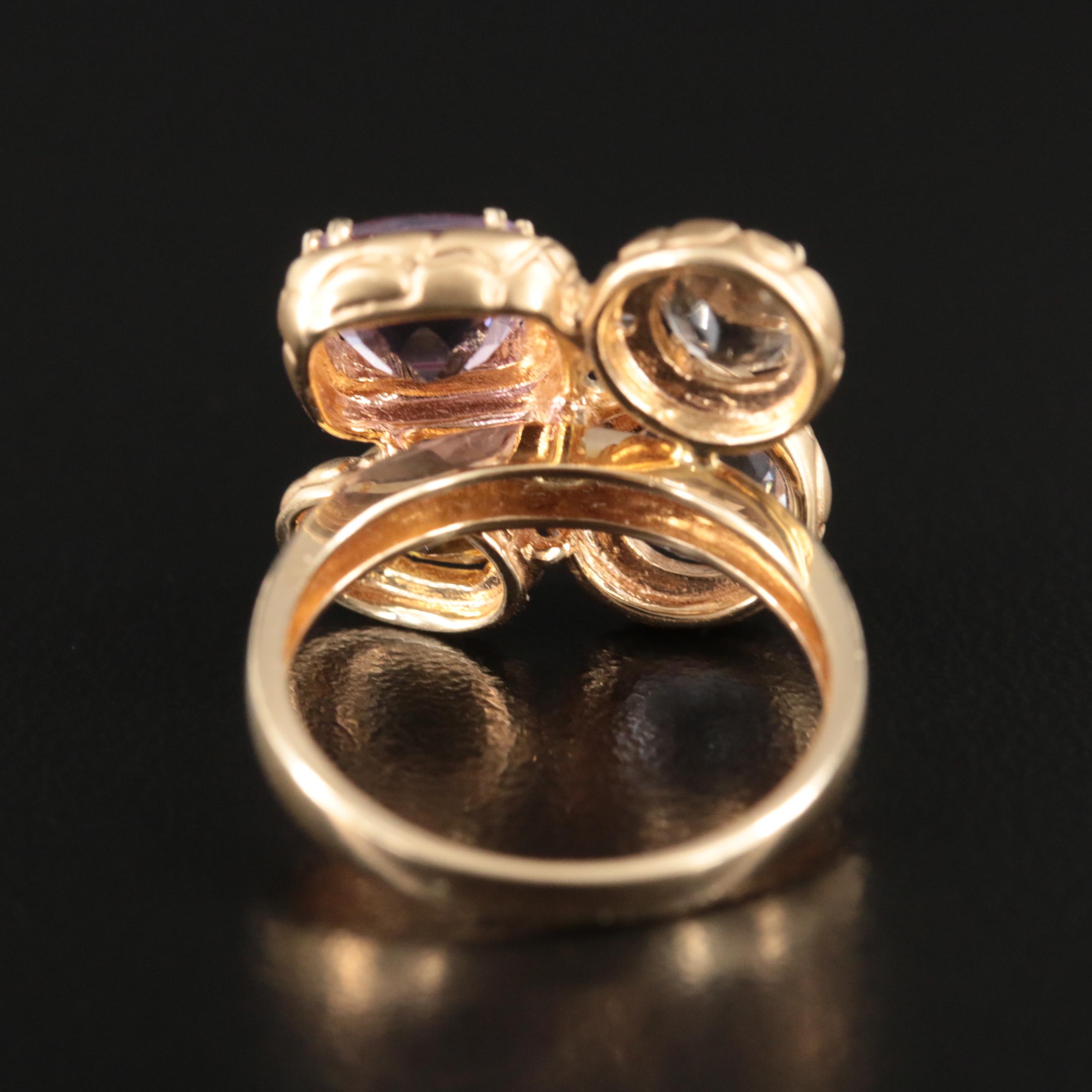 14K Sky Blue Topaz, Citrine and Diamond Ring