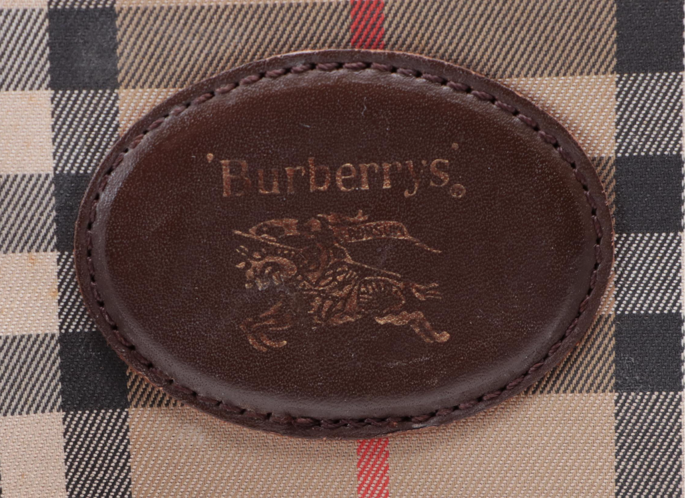 Burberrys Haymarket Check Boston Bag with Leather Trim