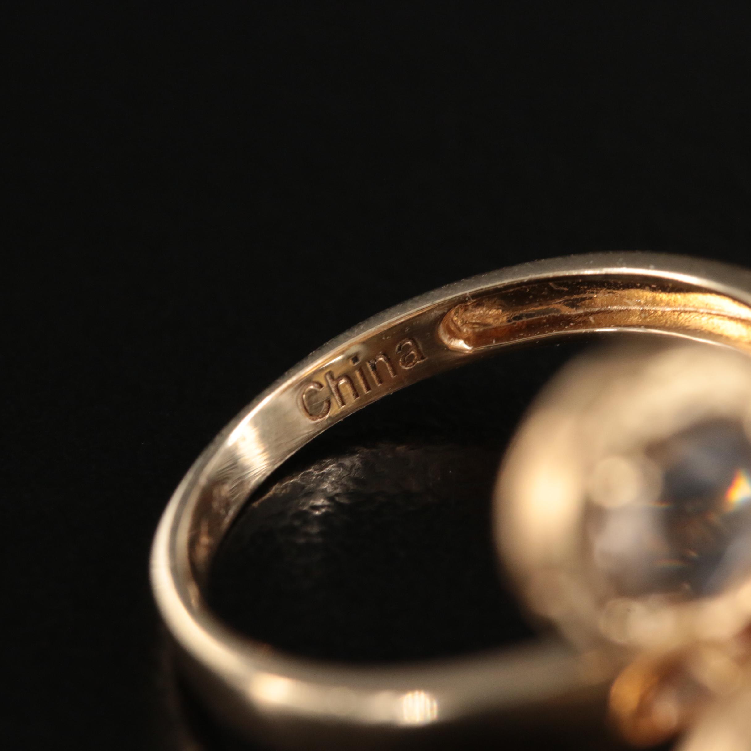 14K Sky Blue Topaz, Citrine and Diamond Ring