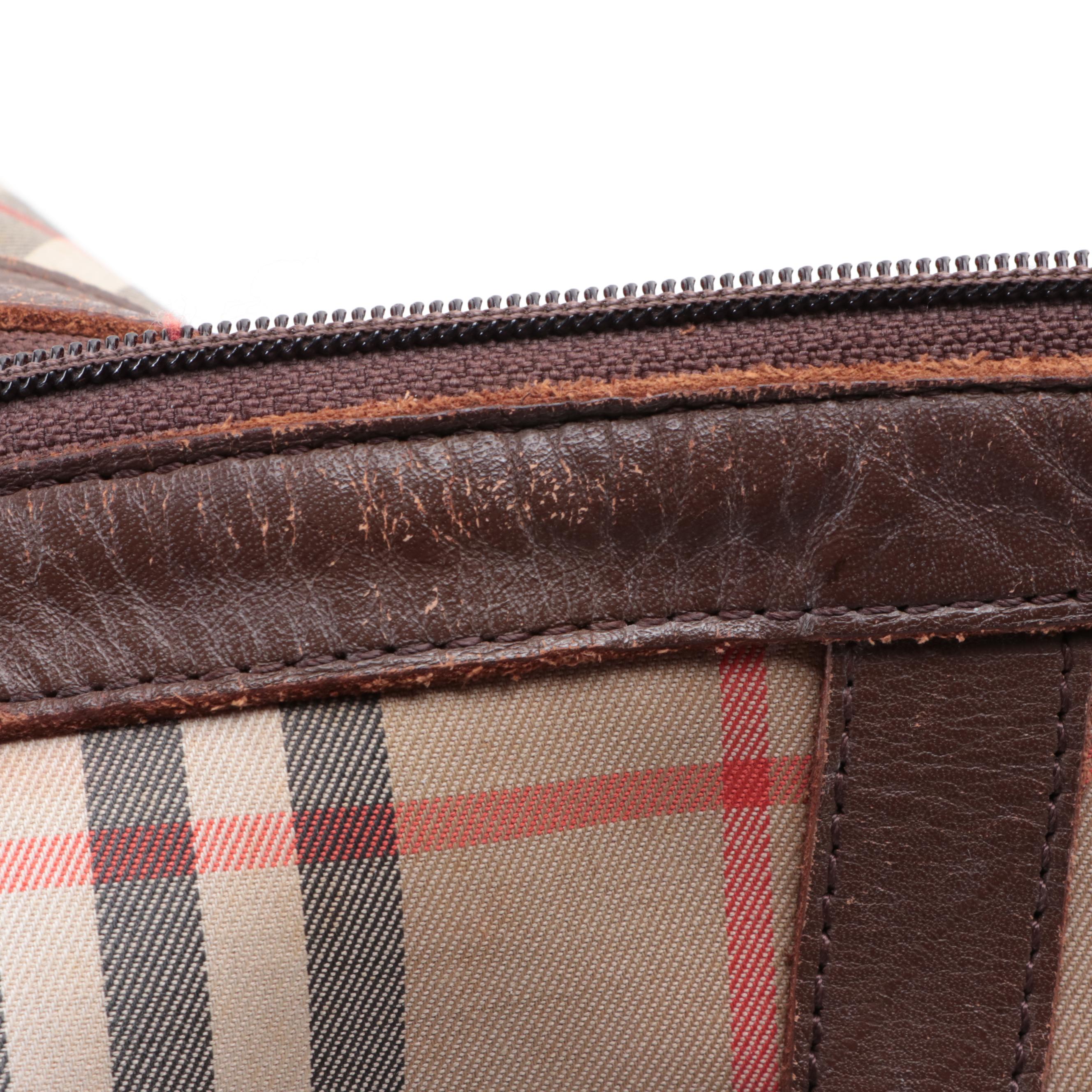 Burberrys Haymarket Check Boston Bag with Leather Trim