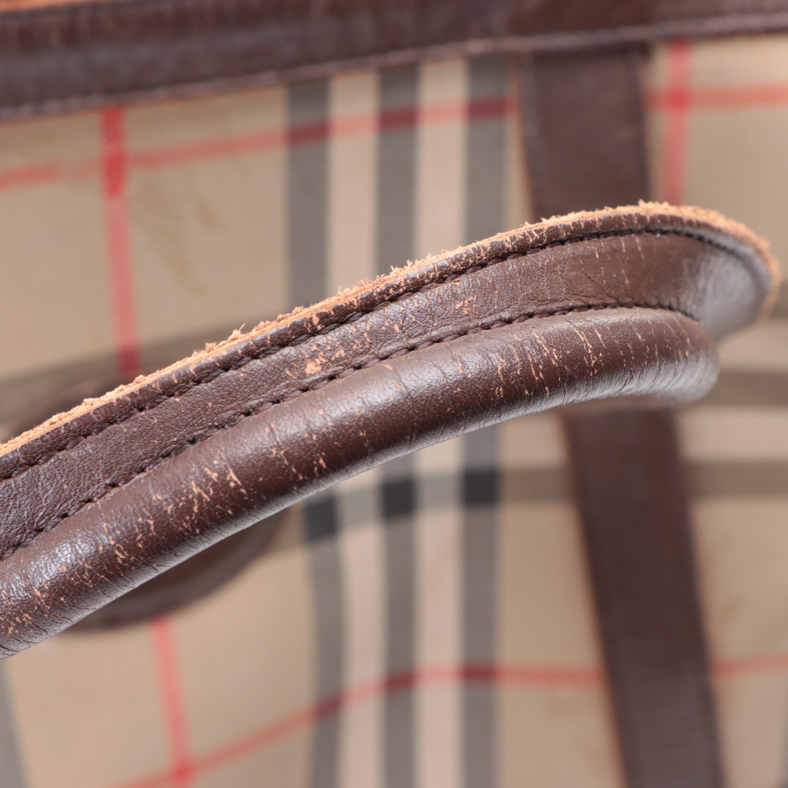 Burberrys Haymarket Check Boston Bag with Leather Trim