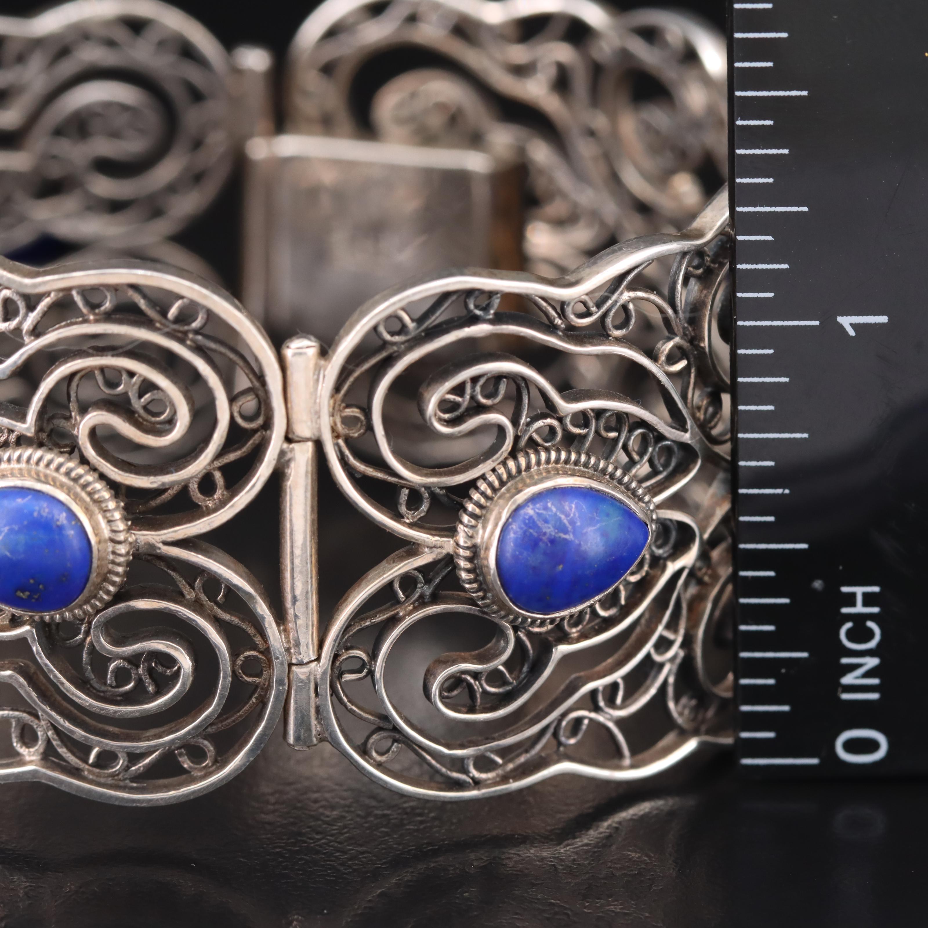 Sterling Lapis Lazuli Filigree Bracelet