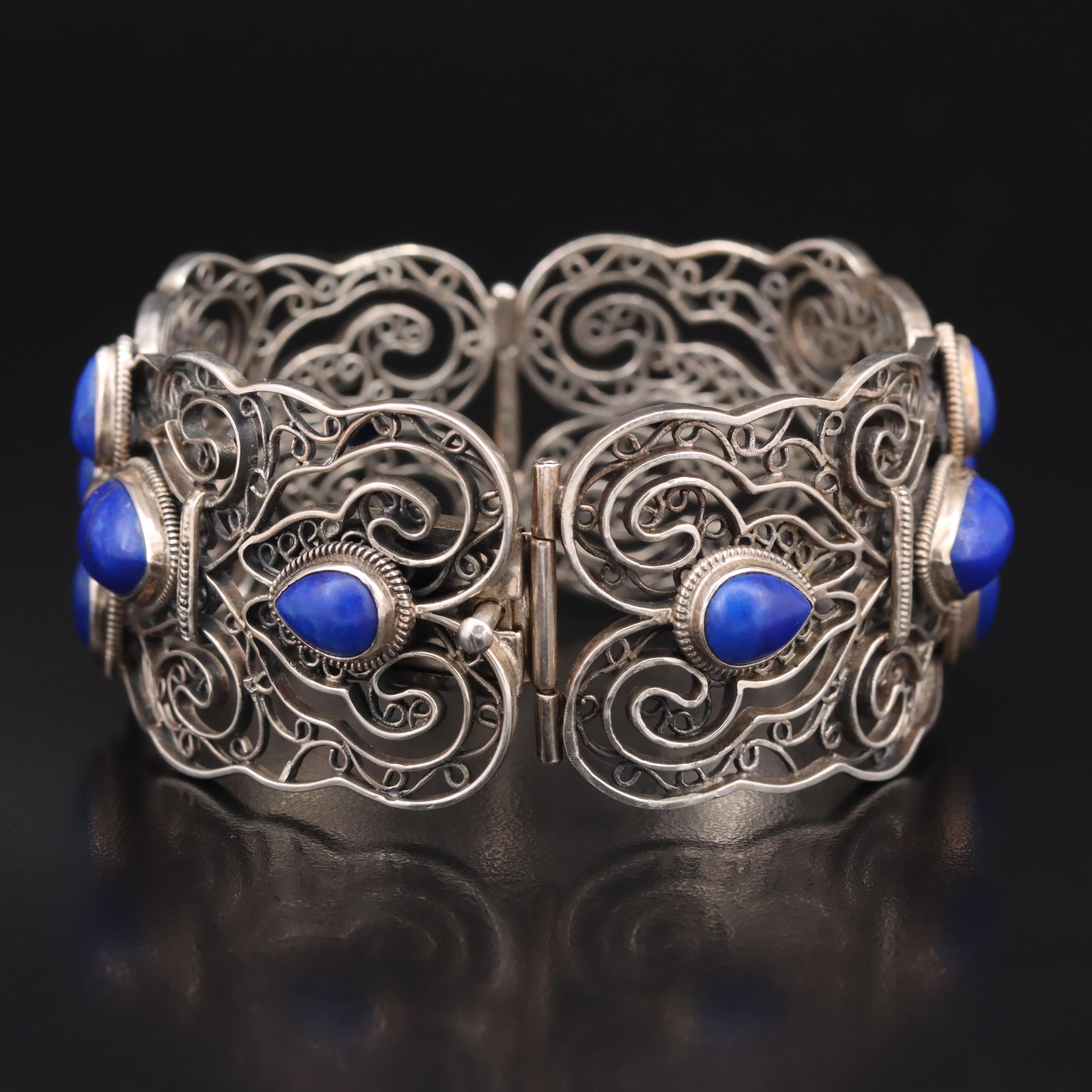 Sterling Lapis Lazuli Filigree Bracelet