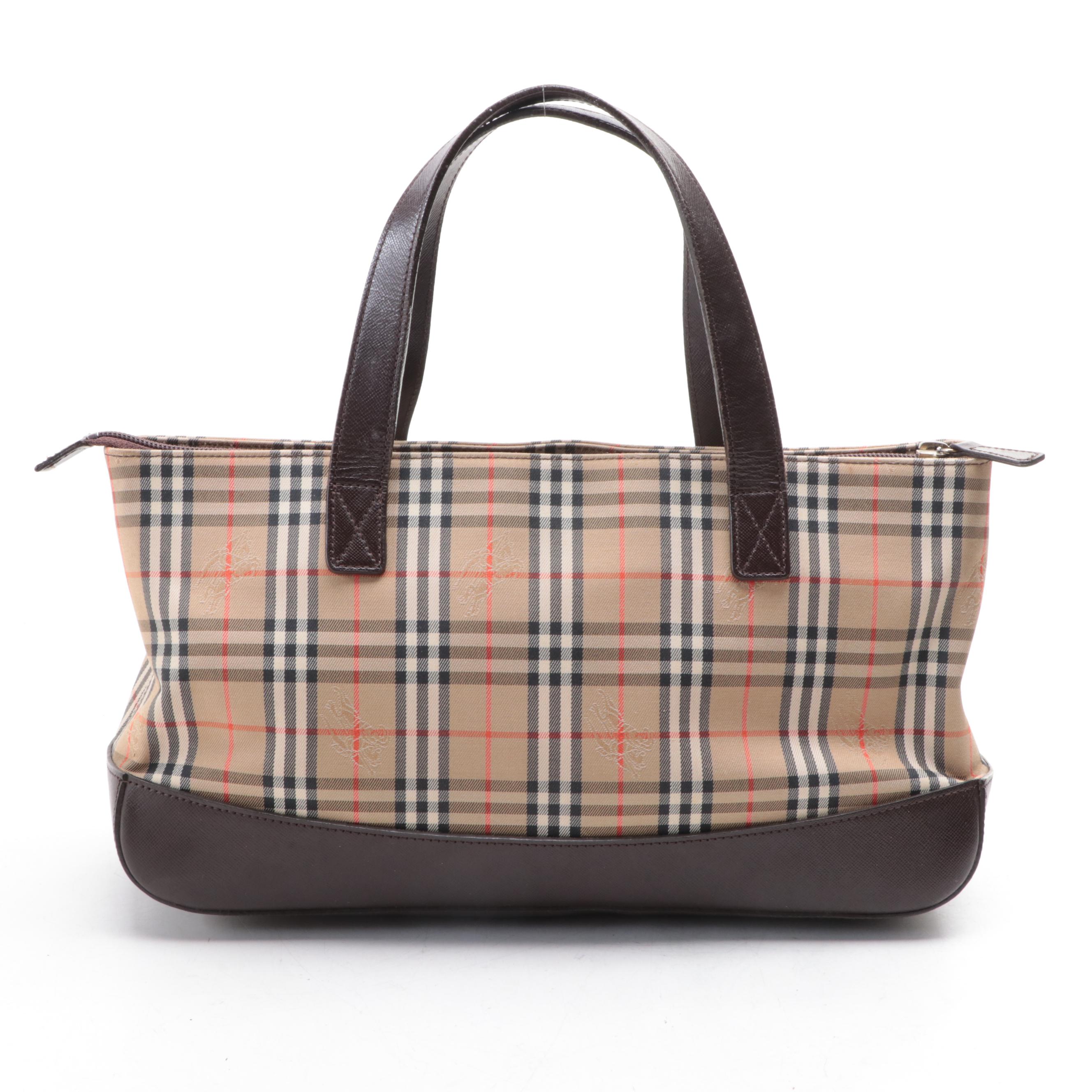 Burberry Tote in Haymarket Check and Cross Grain Textured Leather