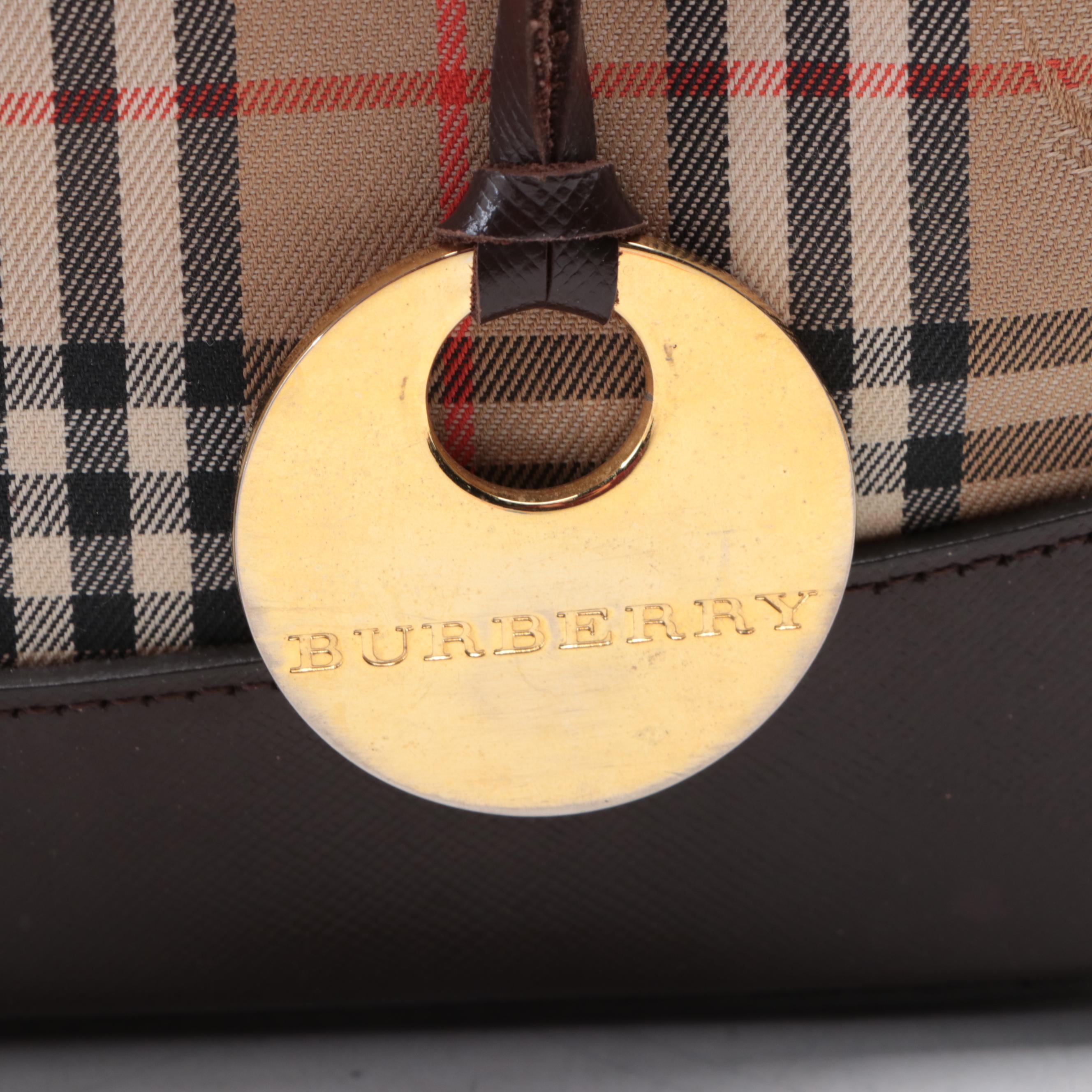 Burberry Tote in Haymarket Check and Cross Grain Textured Leather