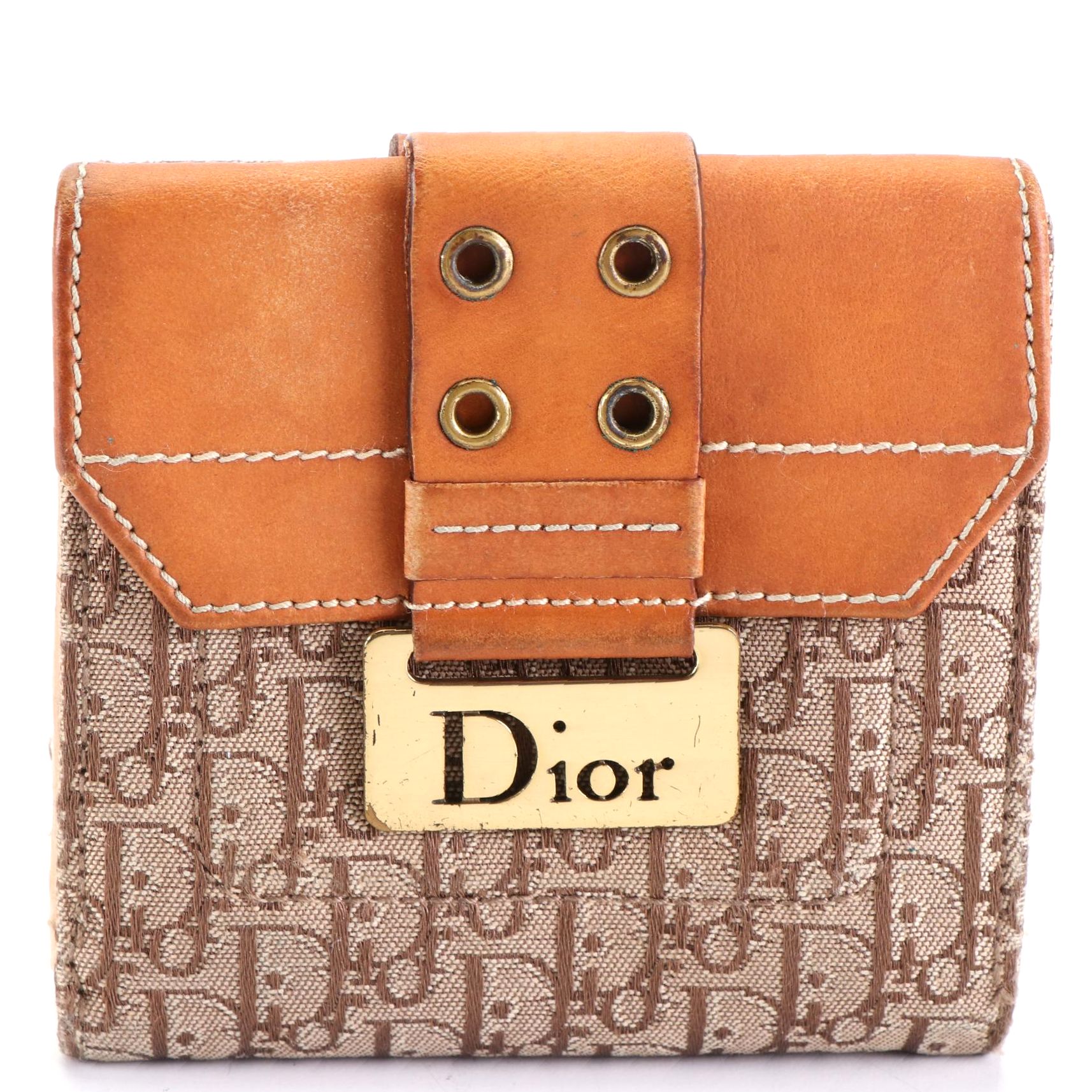 Christian Dior Compact Wallet in Jacquard and Leather