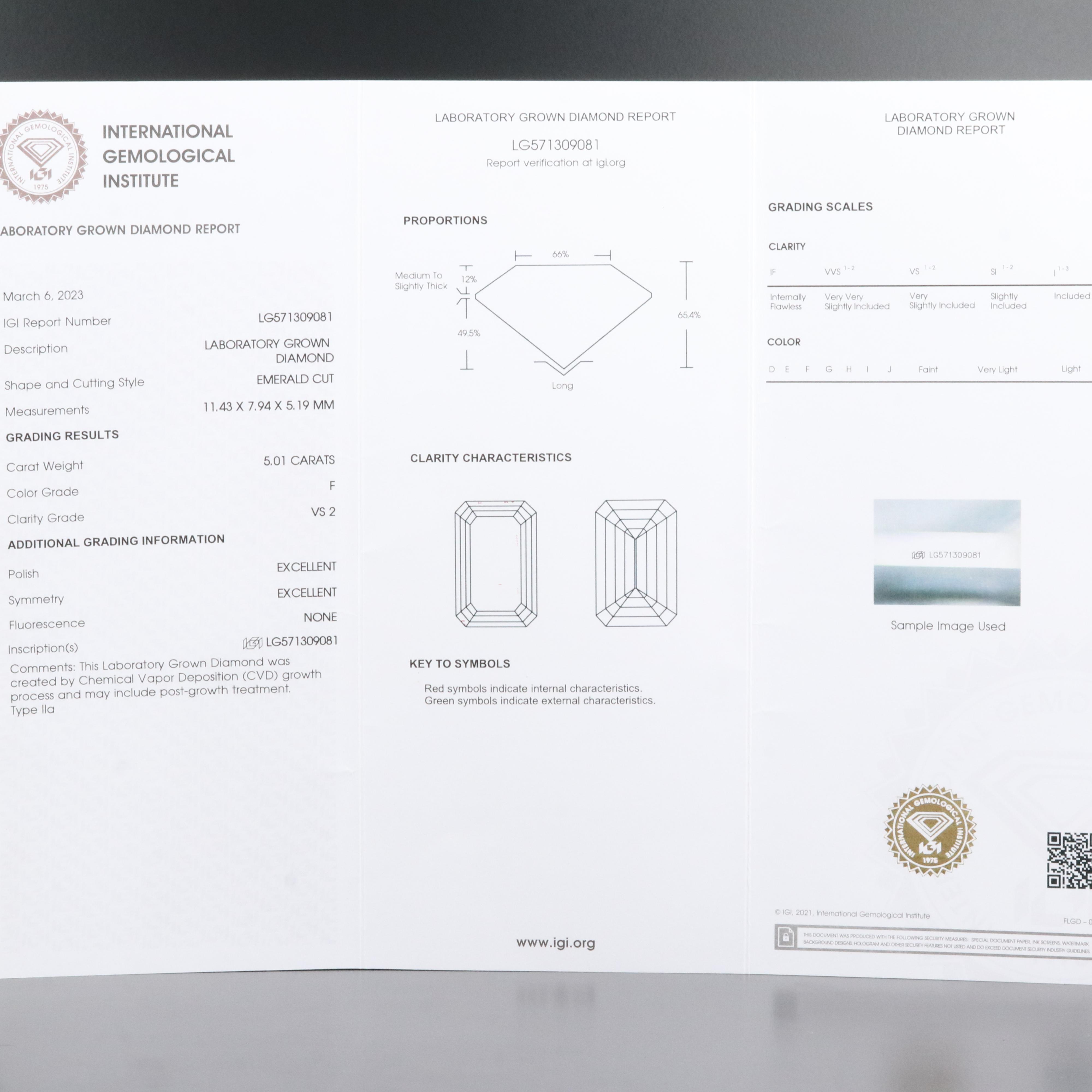 18K 5.01 CT Lab Grown Diamond Solitaire Ring with IGI Report