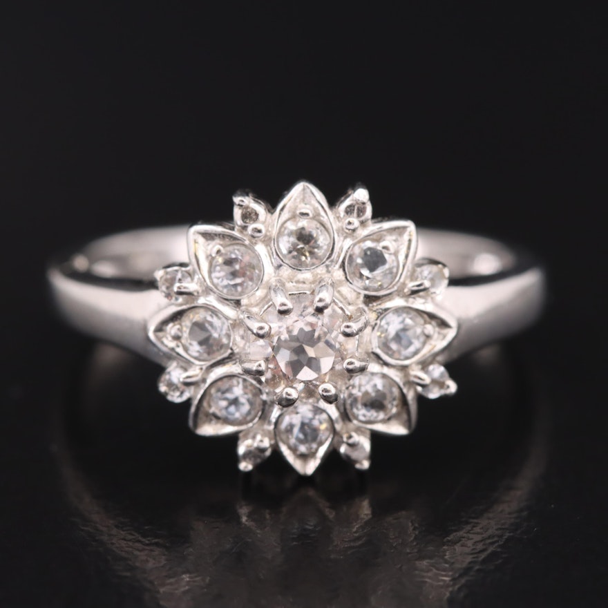 14K Cubic Zirconia and White Topaz Ring