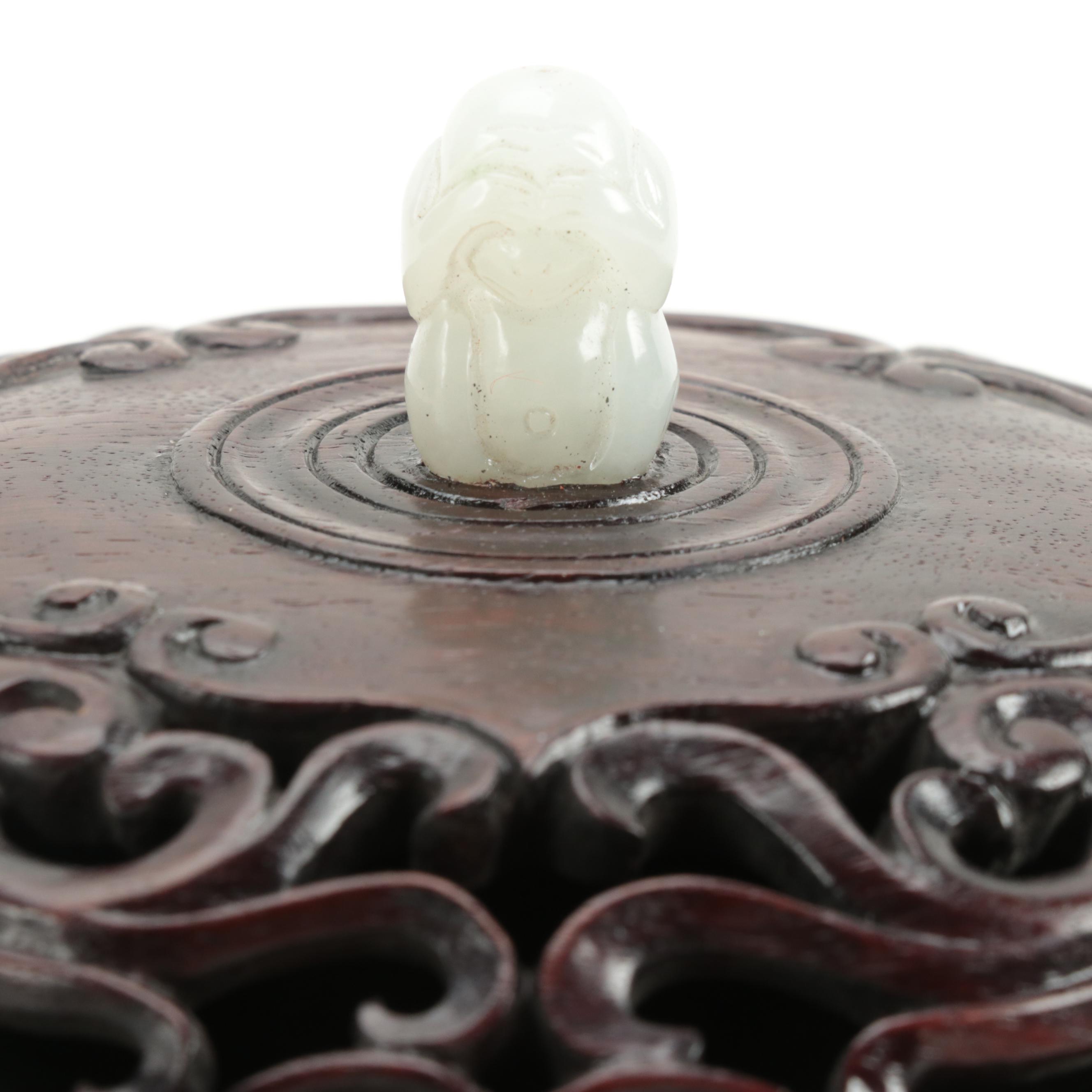 Chinese Bronze Tripod Censer with Carved Rosewood Lid and Stone Finial