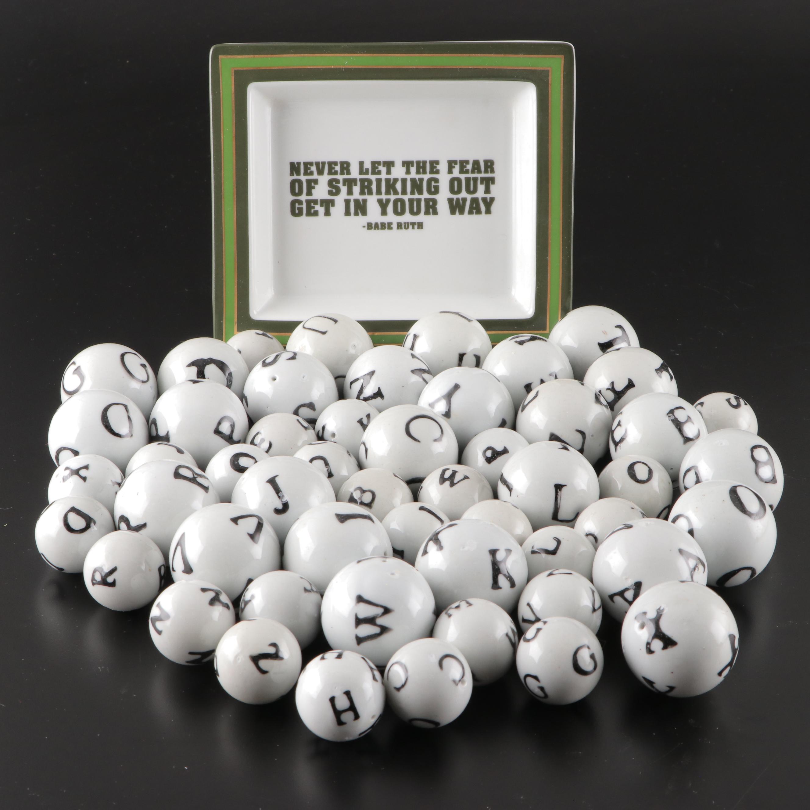 Two's Company Ceramic Trinket Dish and Alphabet Balls