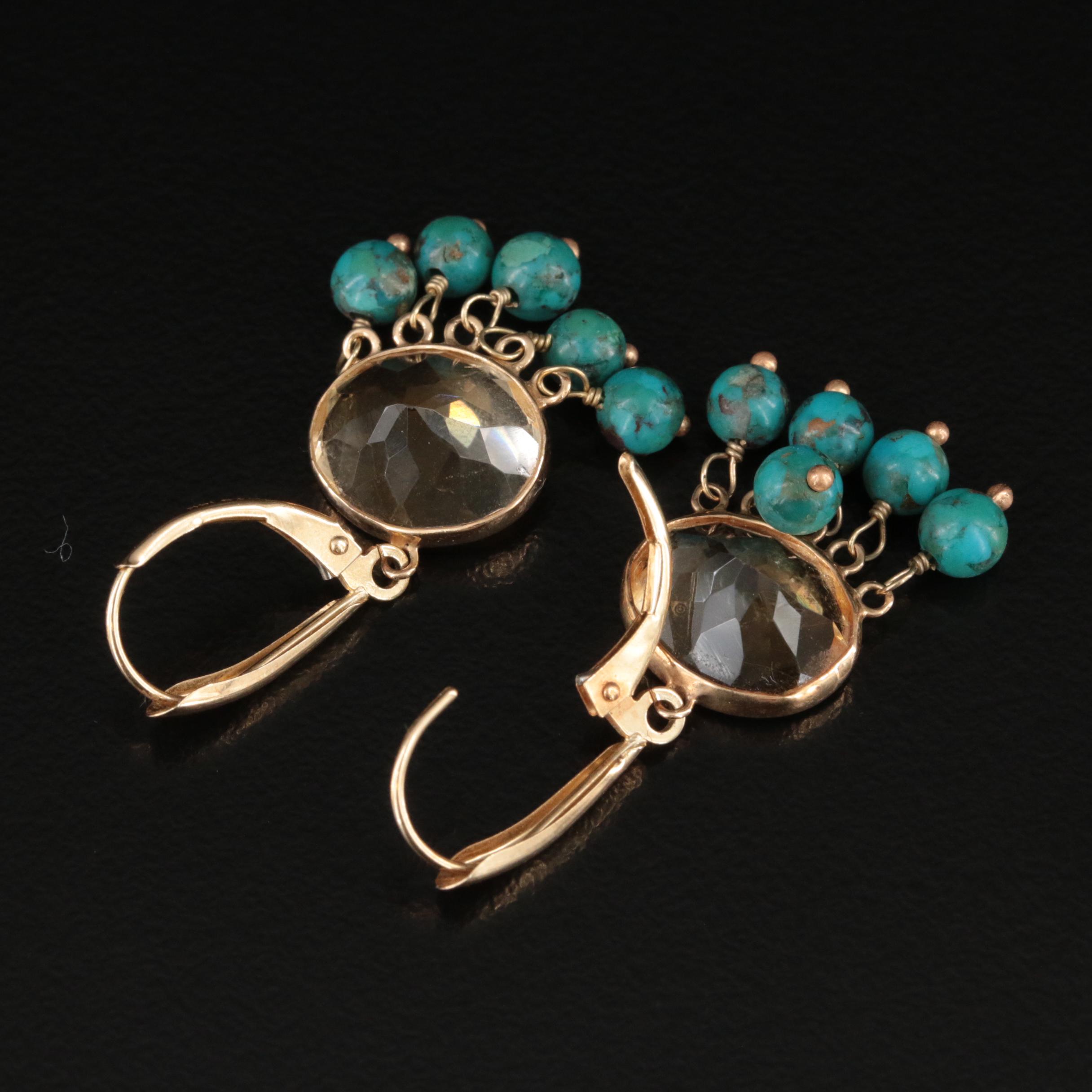 14K Citrine and Turquoise Fringe Drop Earrings