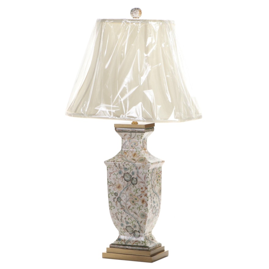 Chinese Crackle Glaze Urn Shape Ceramic Table Lamp, Contemporary