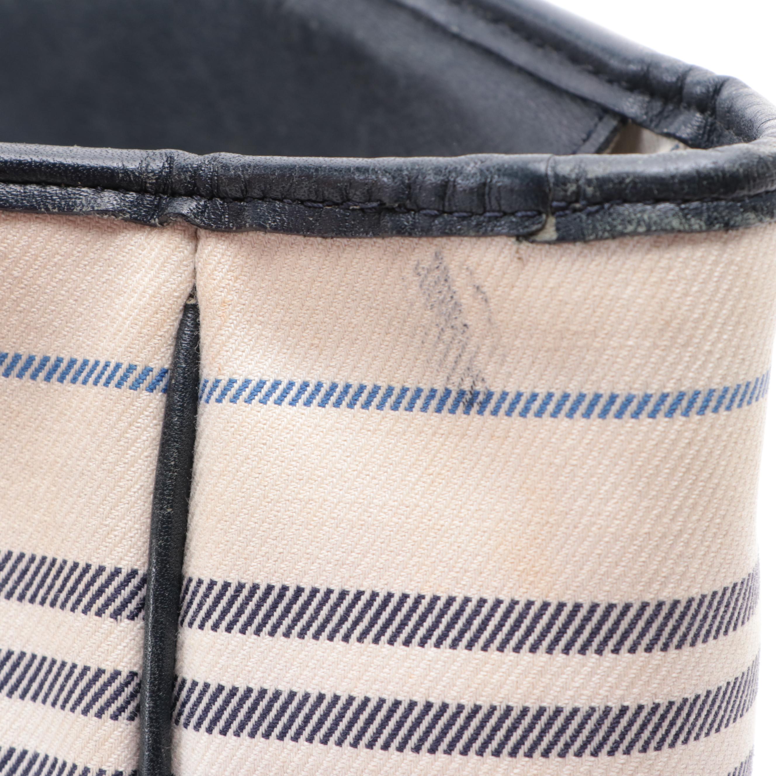 Burberry Striped Canvas and Leather Tote Bag