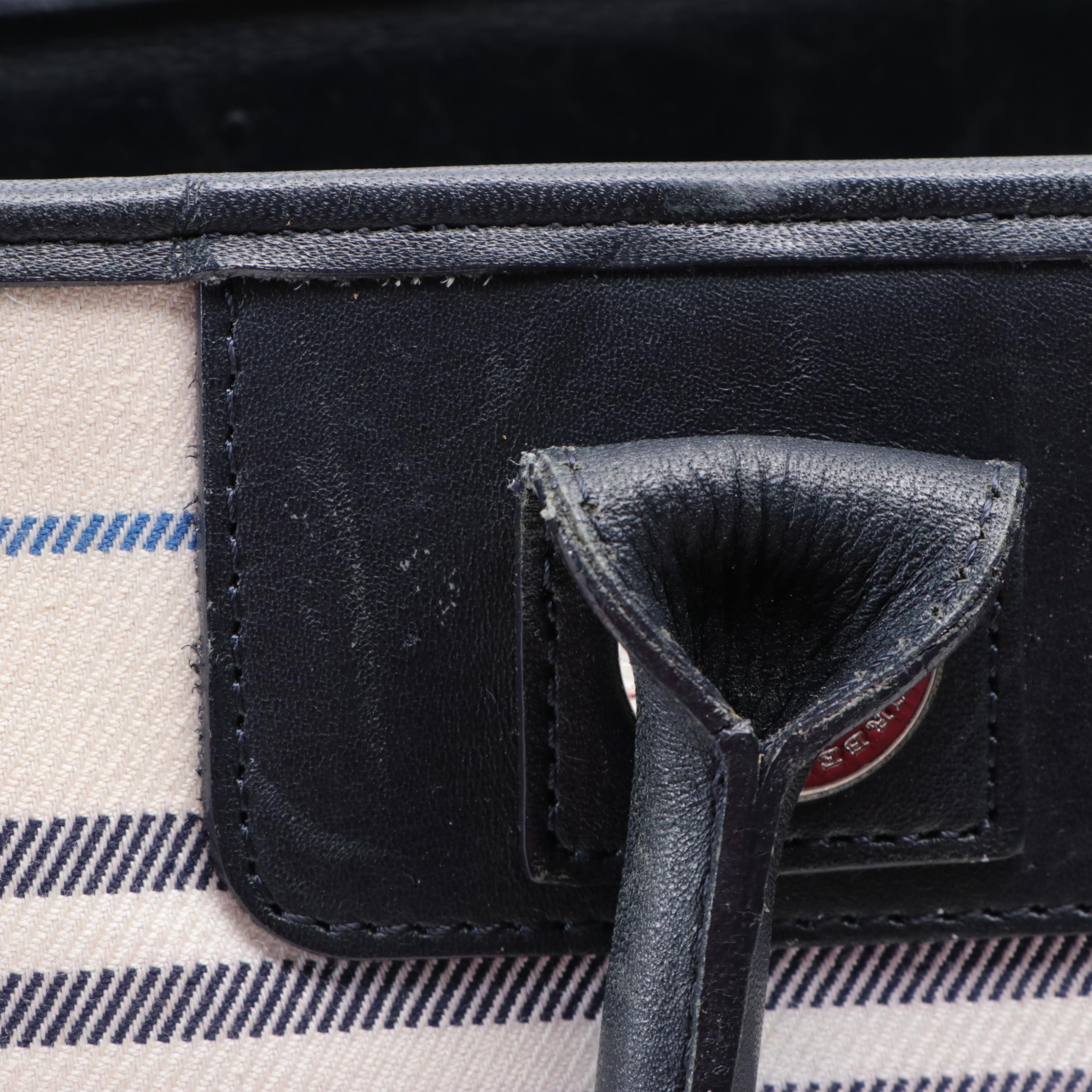 Burberry Striped Canvas and Leather Tote Bag