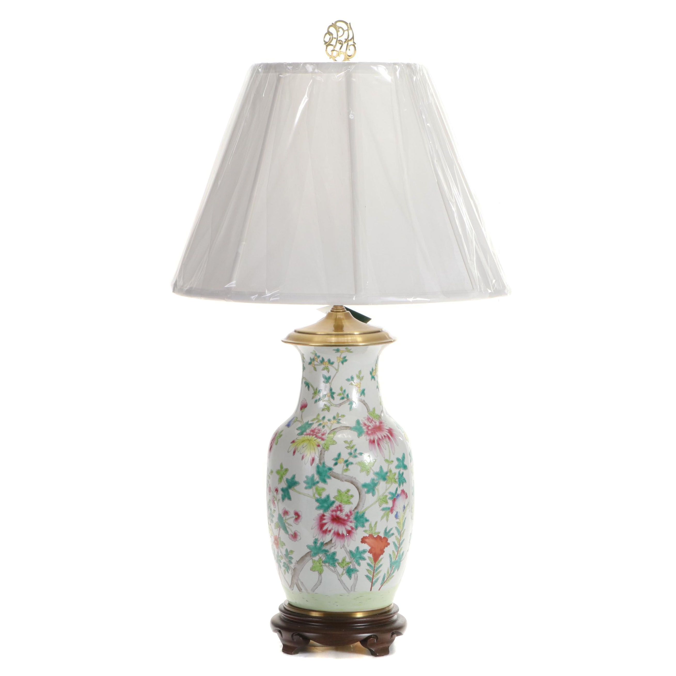 Chinese Famille Rose Enameled Porcelain Vase Table Lamp