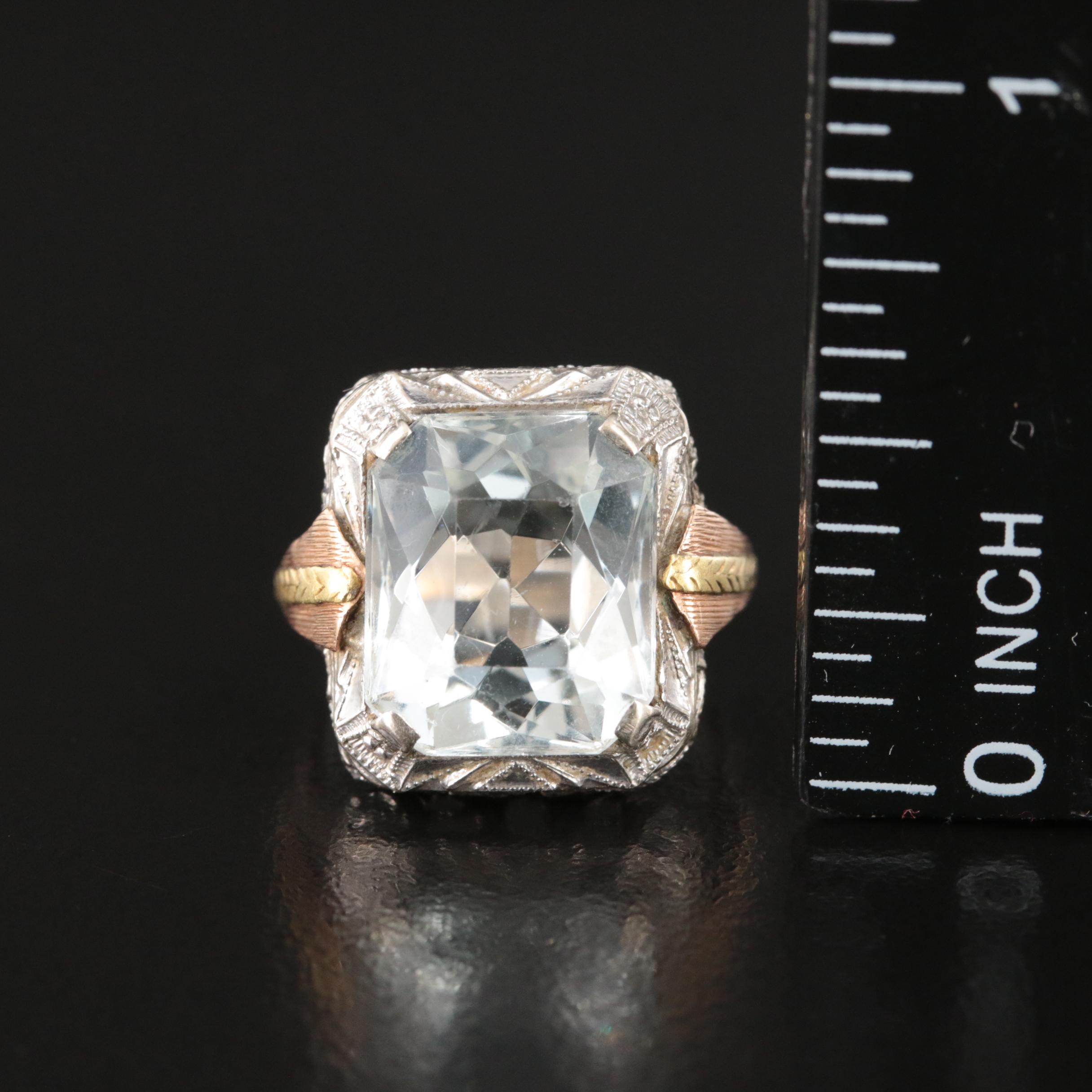 Vintage 10K Aquamarine Ring with Two-Tone Accents