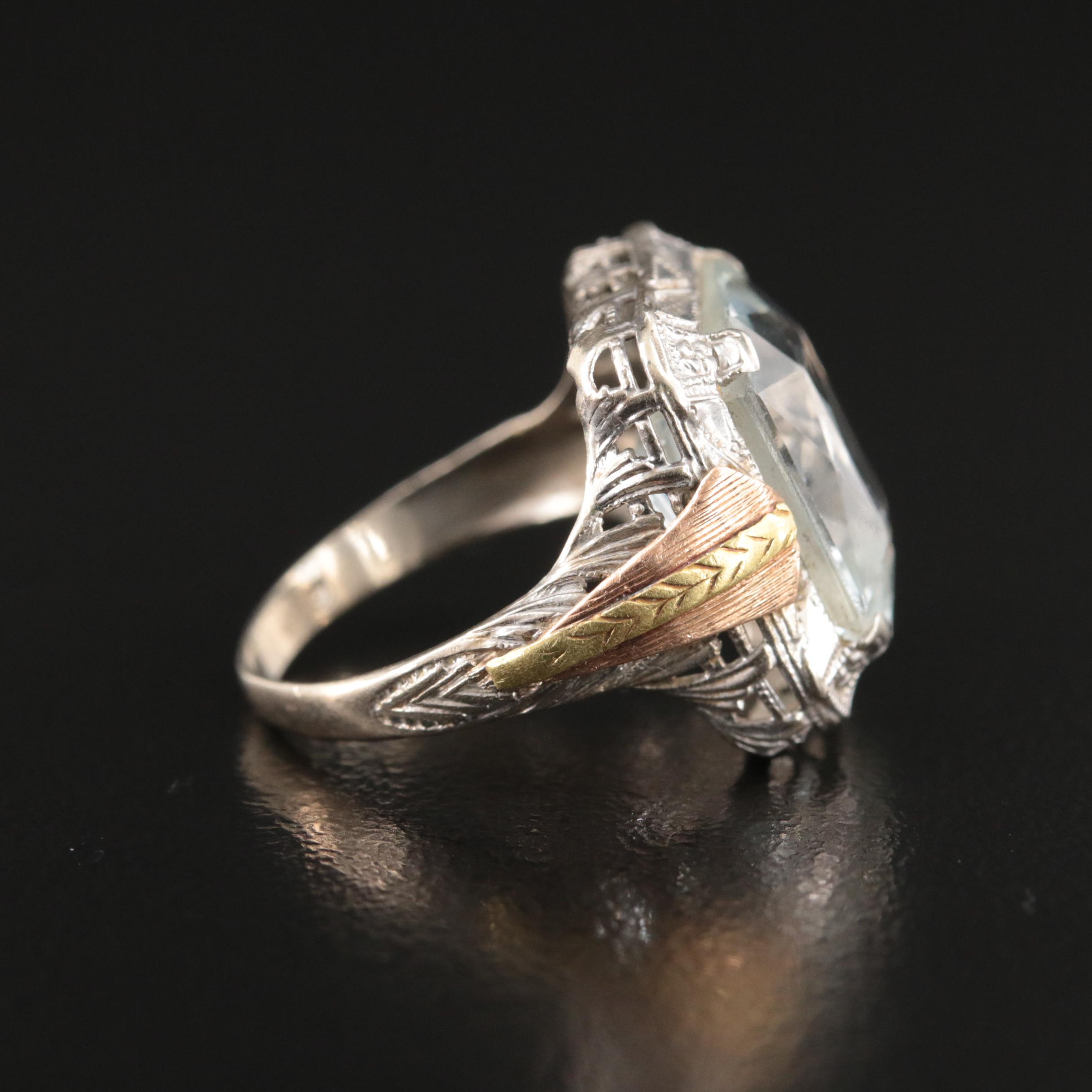 Vintage 10K Aquamarine Ring with Two-Tone Accents