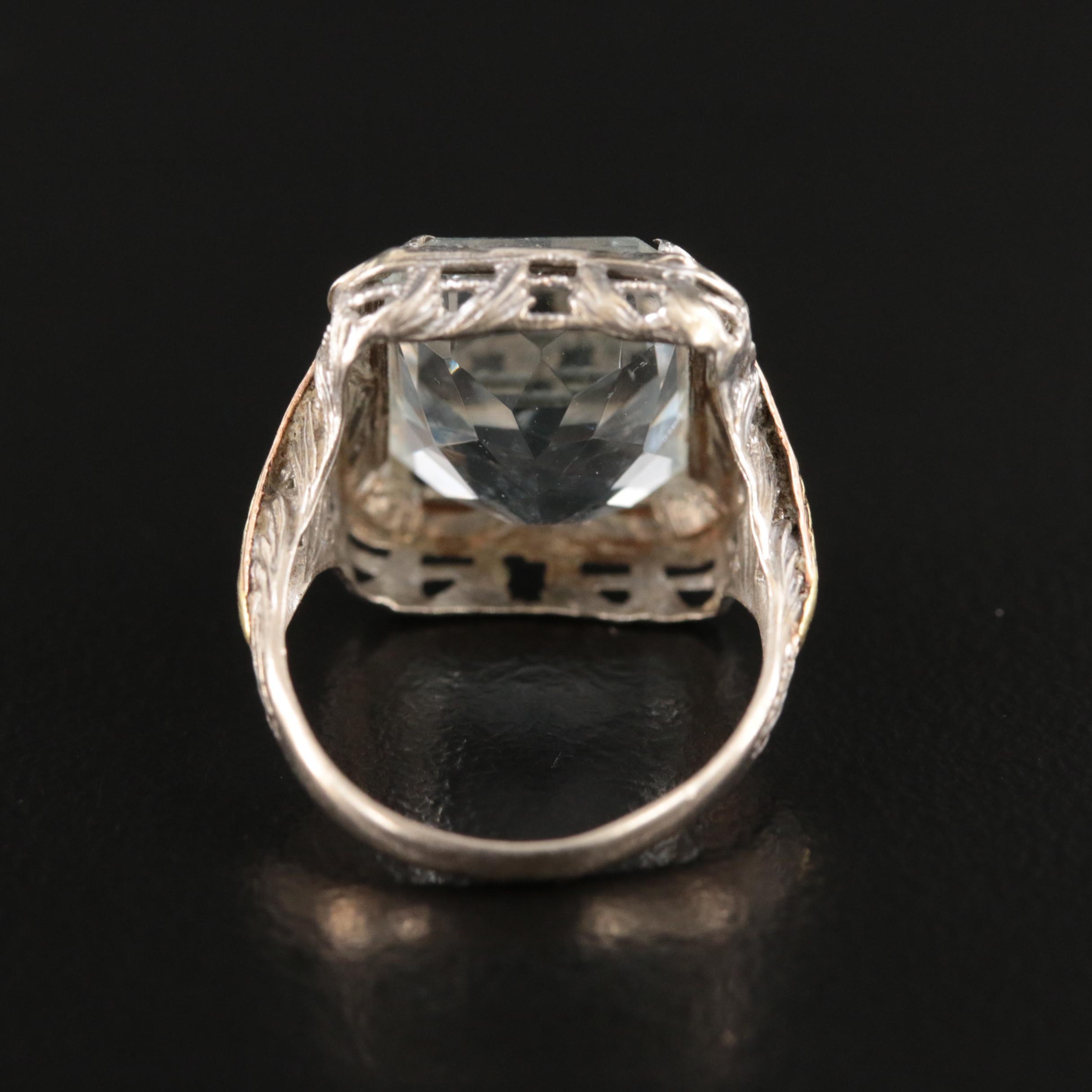 Vintage 10K Aquamarine Ring with Two-Tone Accents