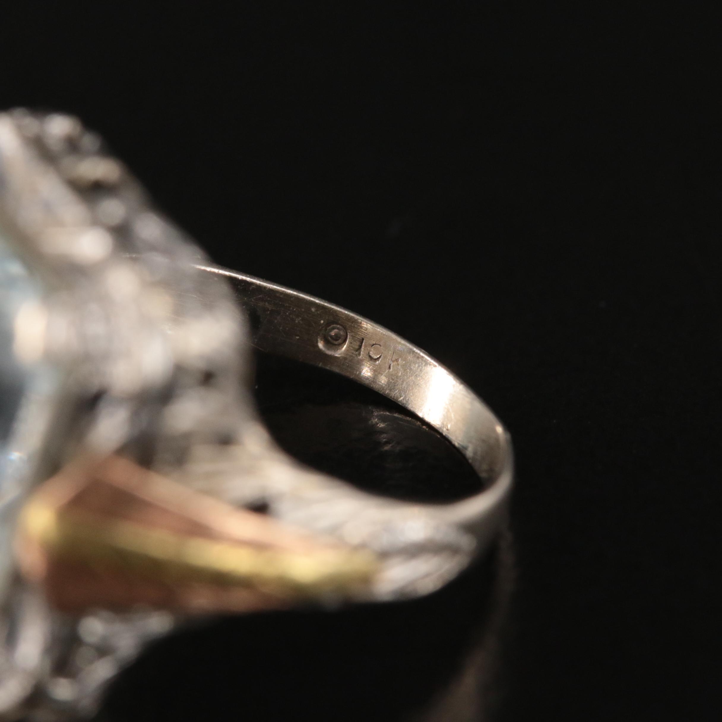 Vintage 10K Aquamarine Ring with Two-Tone Accents