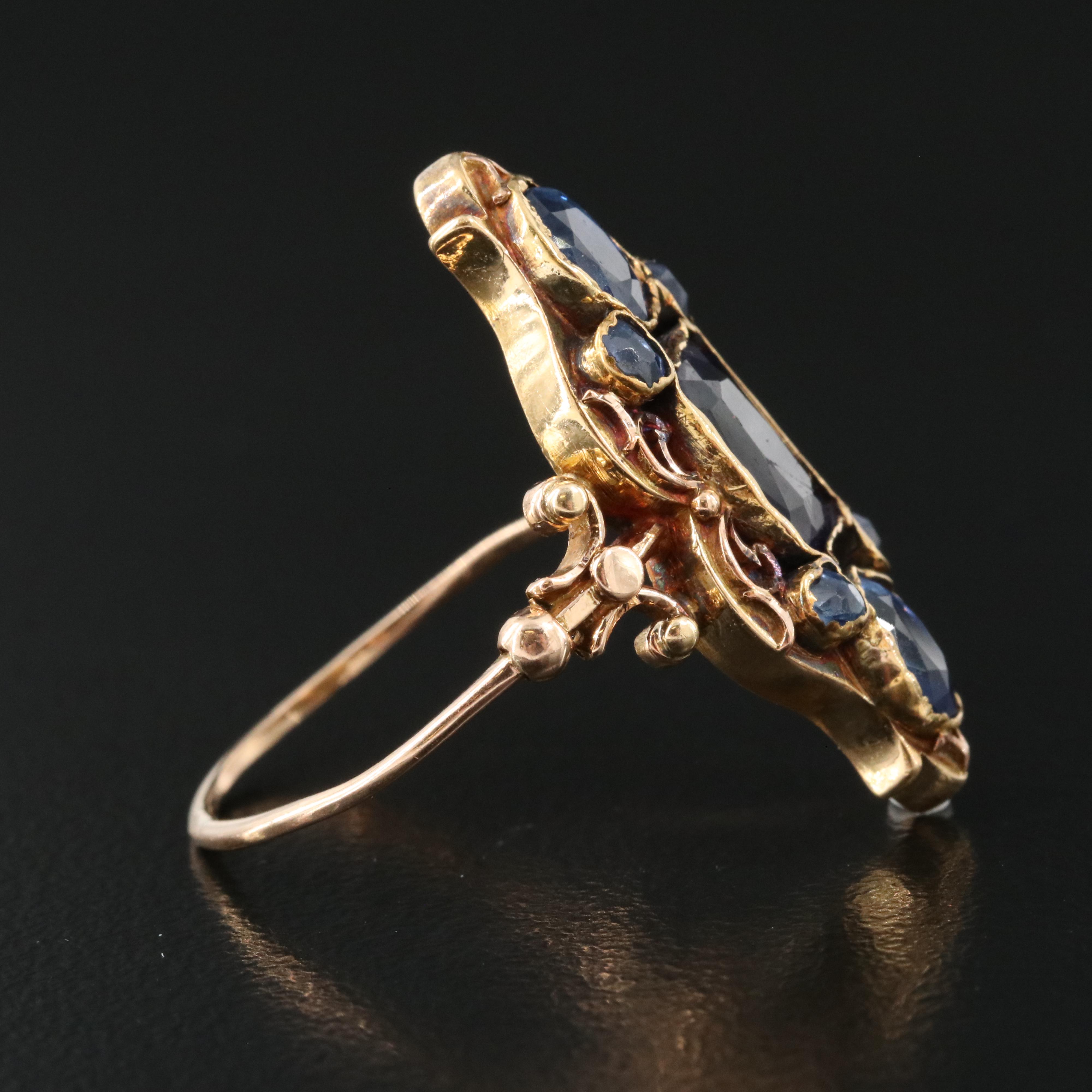 18K Glass Garnet Doublet and Sapphire Ring