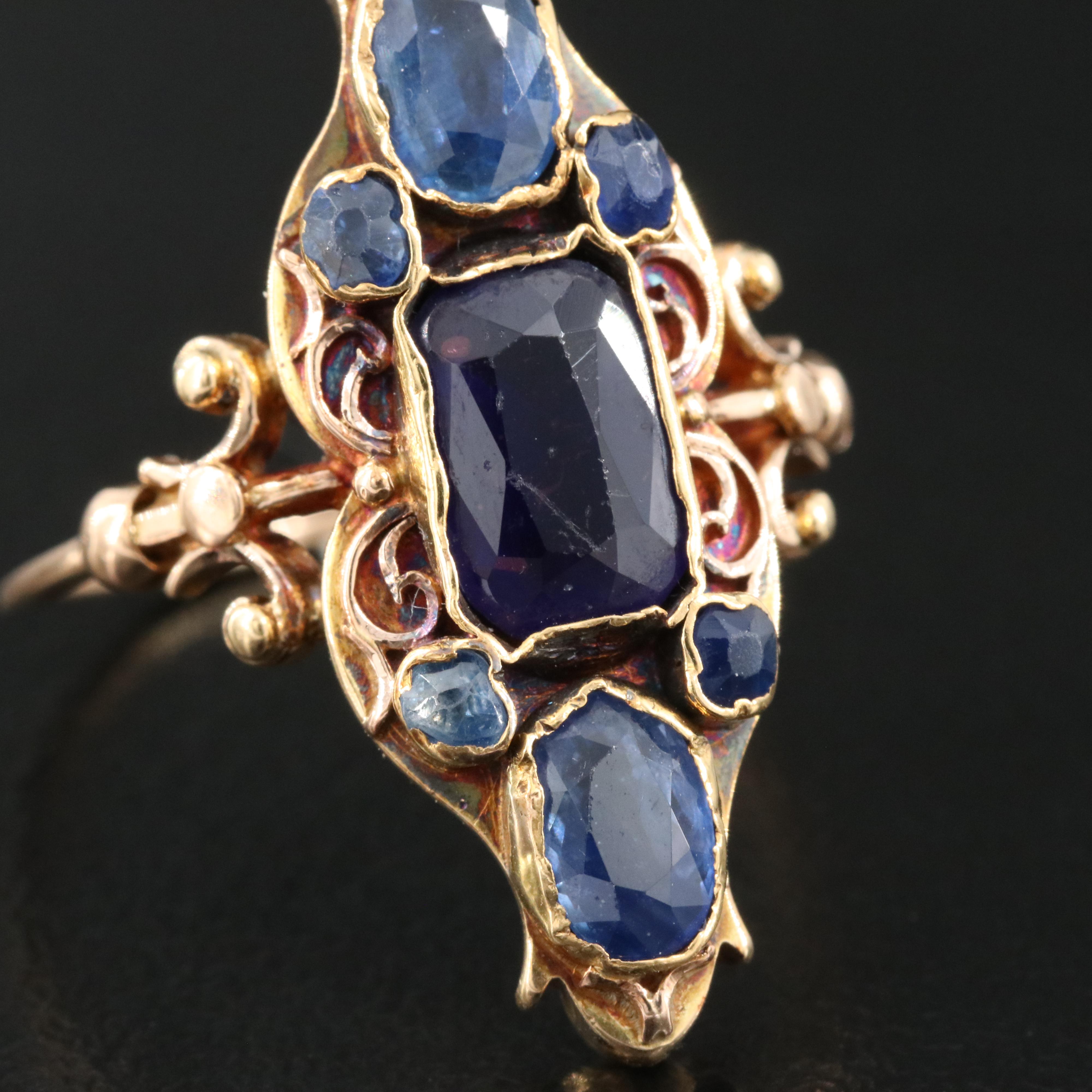 18K Glass Garnet Doublet and Sapphire Ring