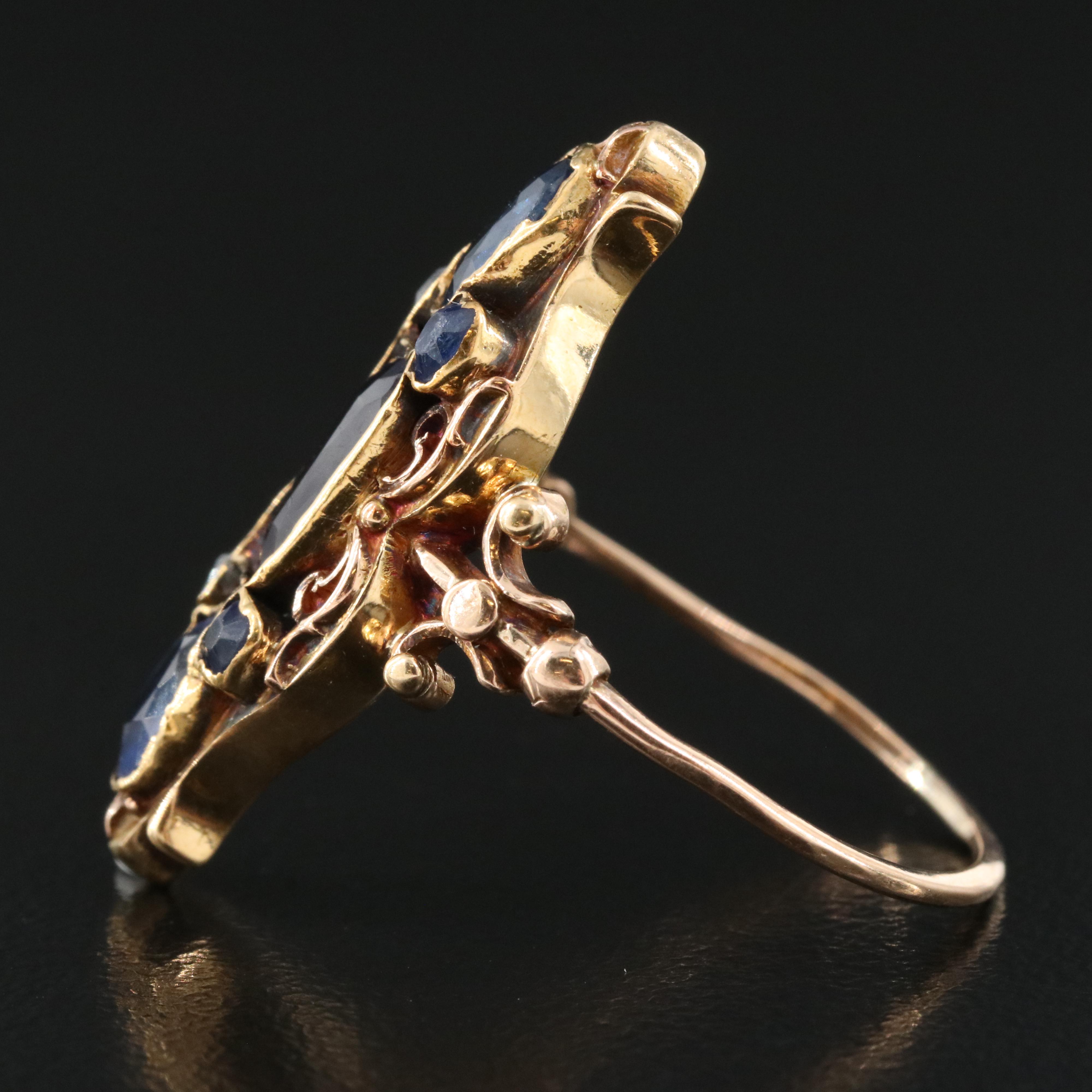 18K Glass Garnet Doublet and Sapphire Ring