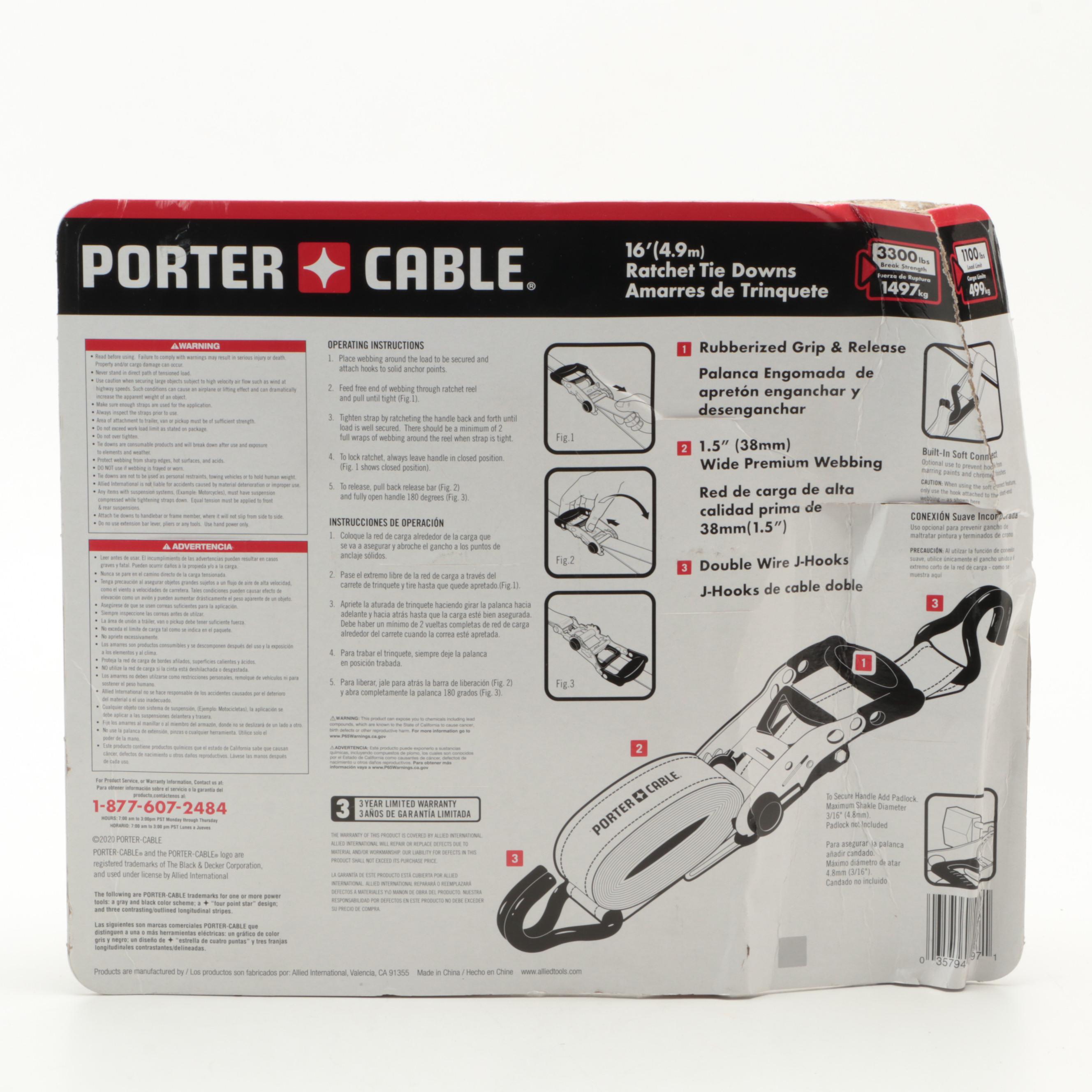 Porter-Cable 16' Ratchet Tie Downs