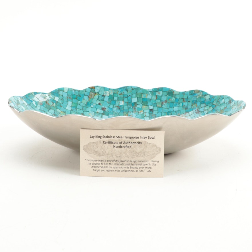 Jay King Stainless Steel and Turquoise Inlay Bowl