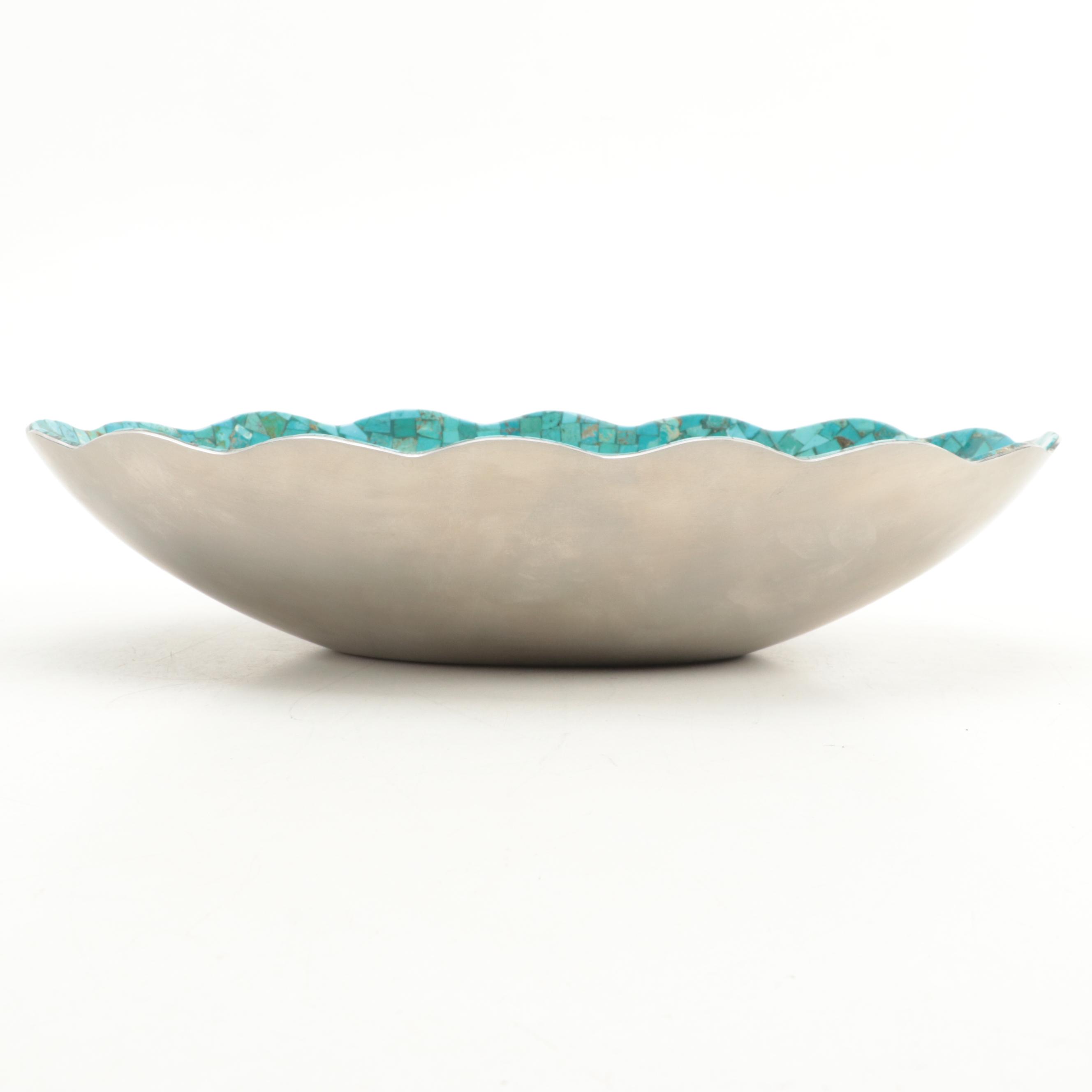 Jay King Stainless Steel and Turquoise Inlay Bowl