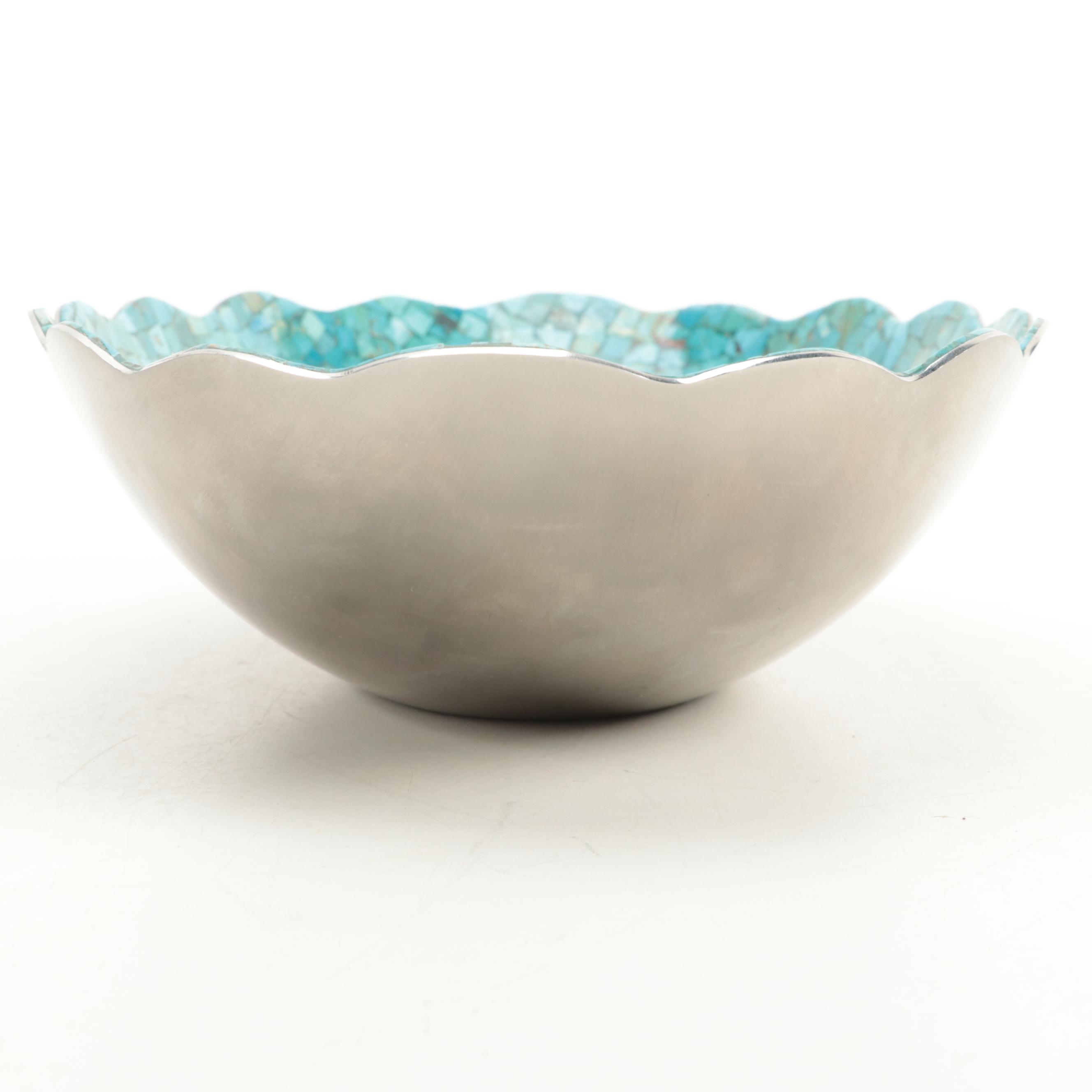 Jay King Stainless Steel and Turquoise Inlay Bowl