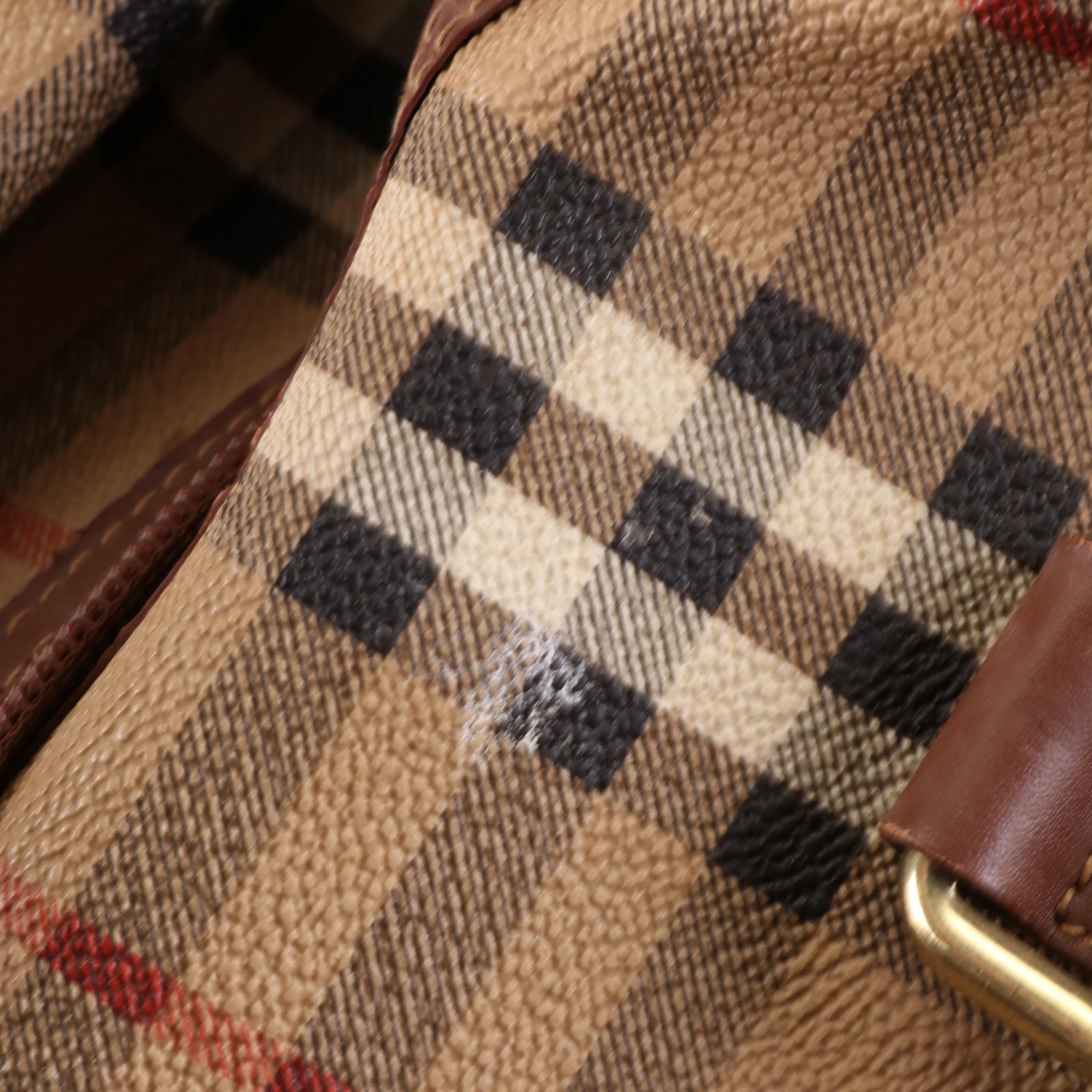 Burberrys Large Travel Bag in Haymarket Check Coated Canvas and Leather Trim